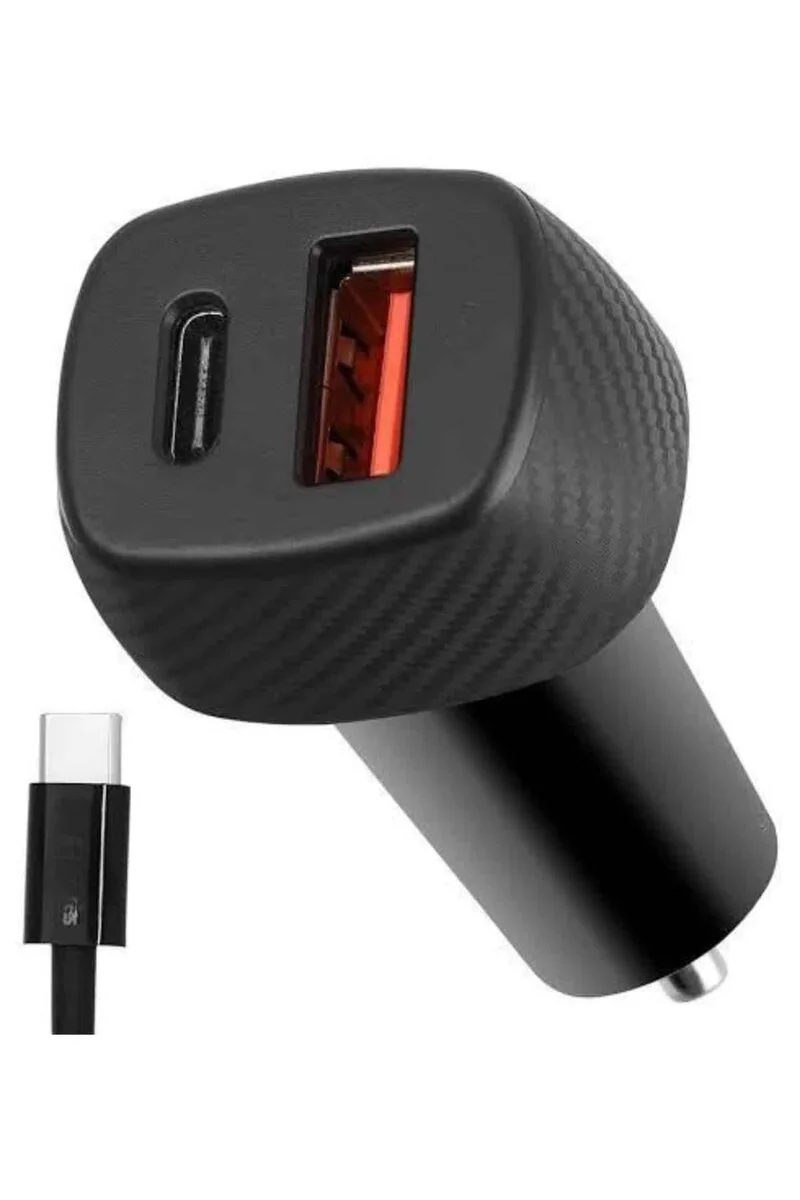 Araç İçi Şarj Cihazı 38W Power Delivery Type-C ve USB Çift Port - Ultra Hızlı Araç Şarjı