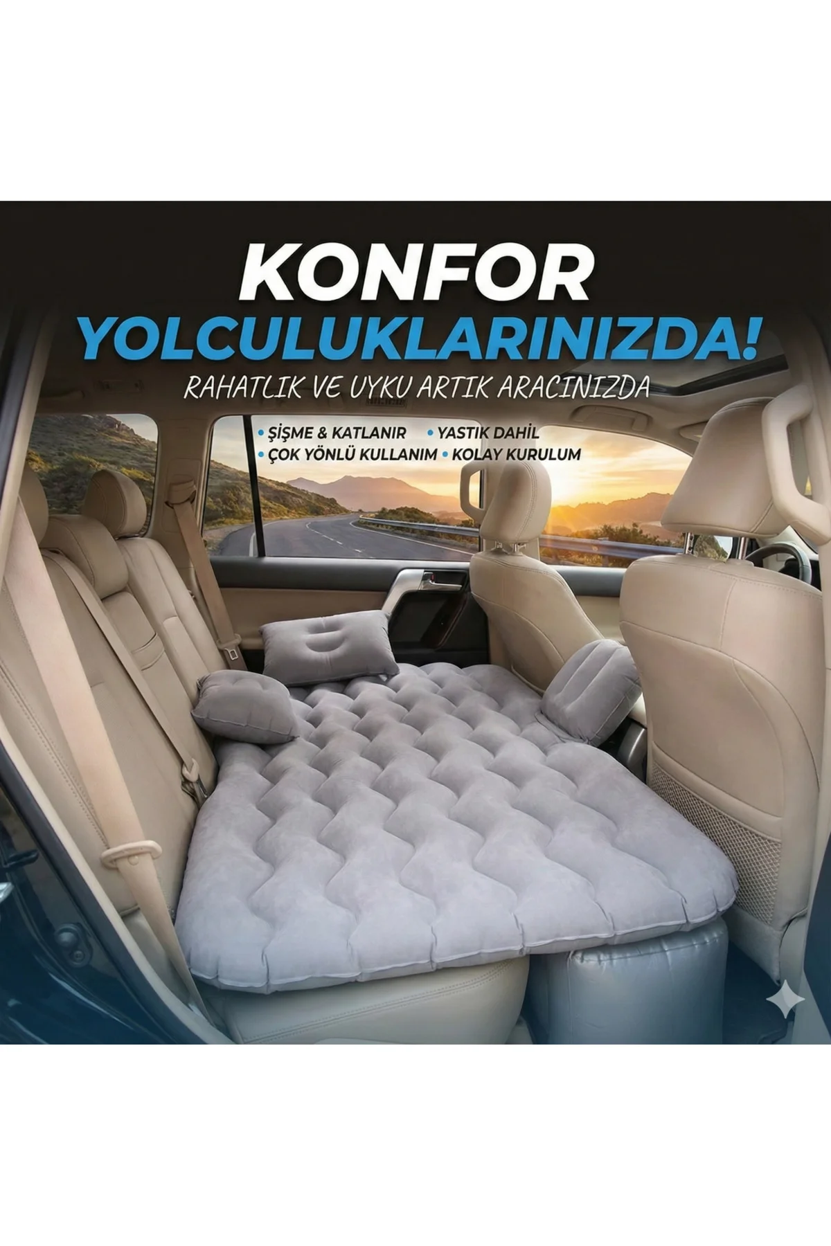 Araç İçi Şişme Yatak Araba Ve Kamp Yatağı Çanta Elektrikli Pompa Tamir Kiti Ve Yastıklı Yatak Seti - Görsel 4