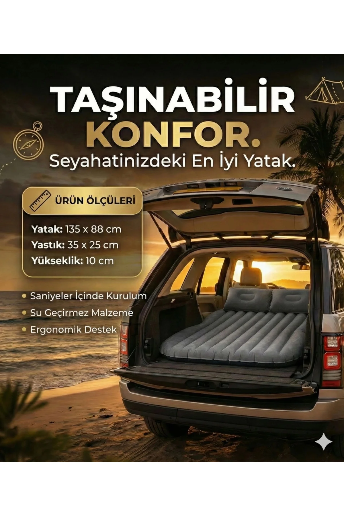 Araç İçi Şişme Yatak Araba Ve Kamp Yatağı Çanta Elektrikli Pompa Tamir Kiti Ve Yastıklı Yatak Seti - Görsel 2