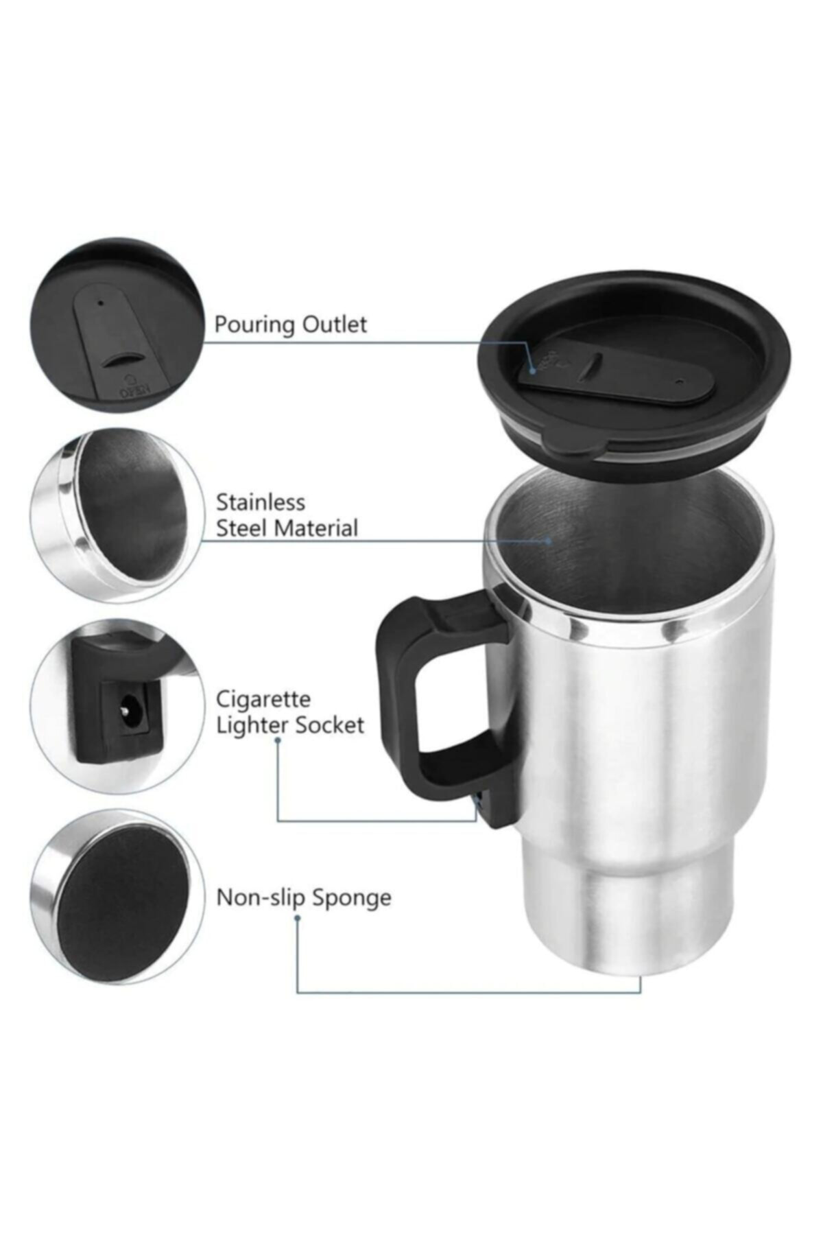 Araç Içi Su Isıtıcı Çelik Oto Kettle-termos Mug Kupa Içi Metal 12