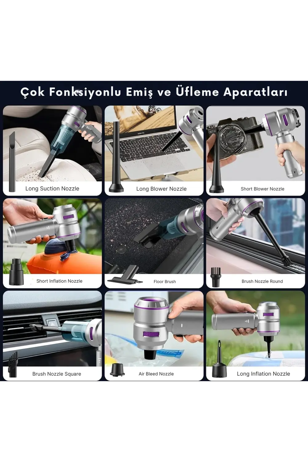 Araç İçi Süpürge 20.000PA Basınçlı Üfleme ve Çekme Süpürgesi 12 P