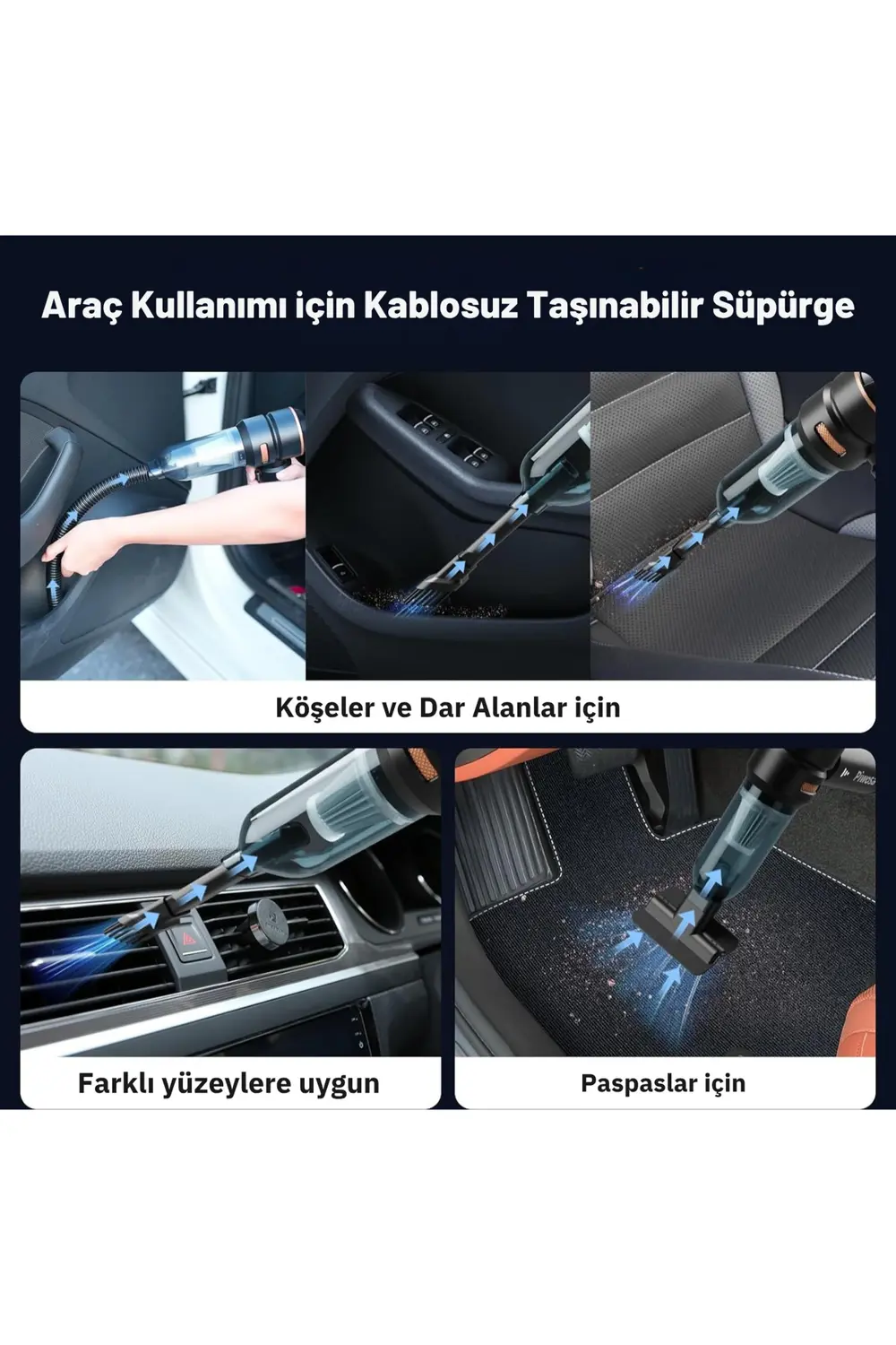 Araç İçi Süpürge 20.000PA Basınçlı Üfleme ve Çekme Süpürgesi 12 P