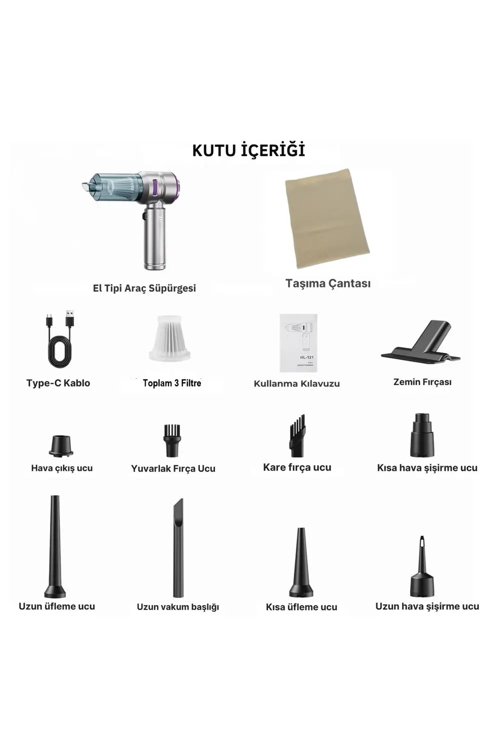 Araç İçi Süpürge 20.000PA Basınçlı Üfleme ve Çekme Süpürgesi 12 P