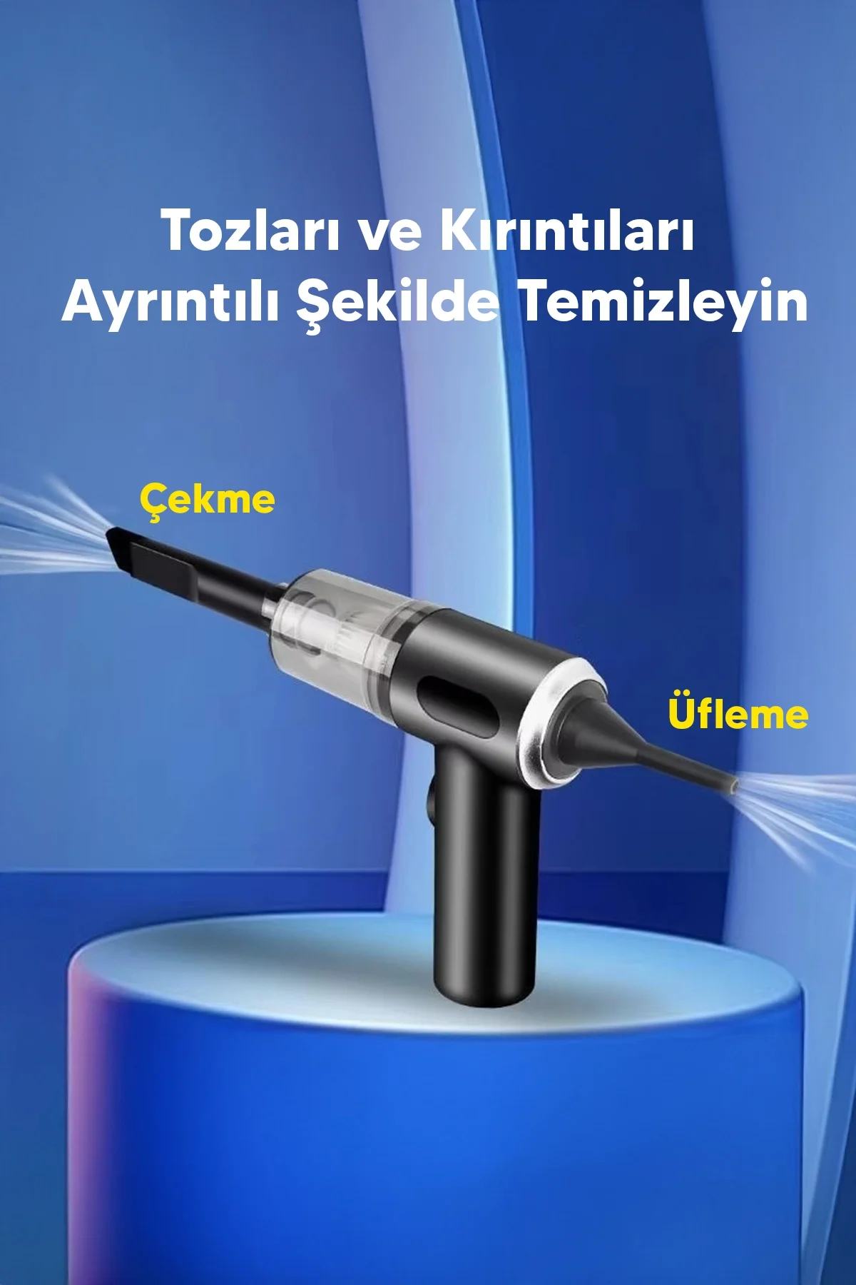 Araç içi süpürge siyah 0-250 watt 5-10 dba ses seviyesi 1-2 saat şarj 2 yıl garantili