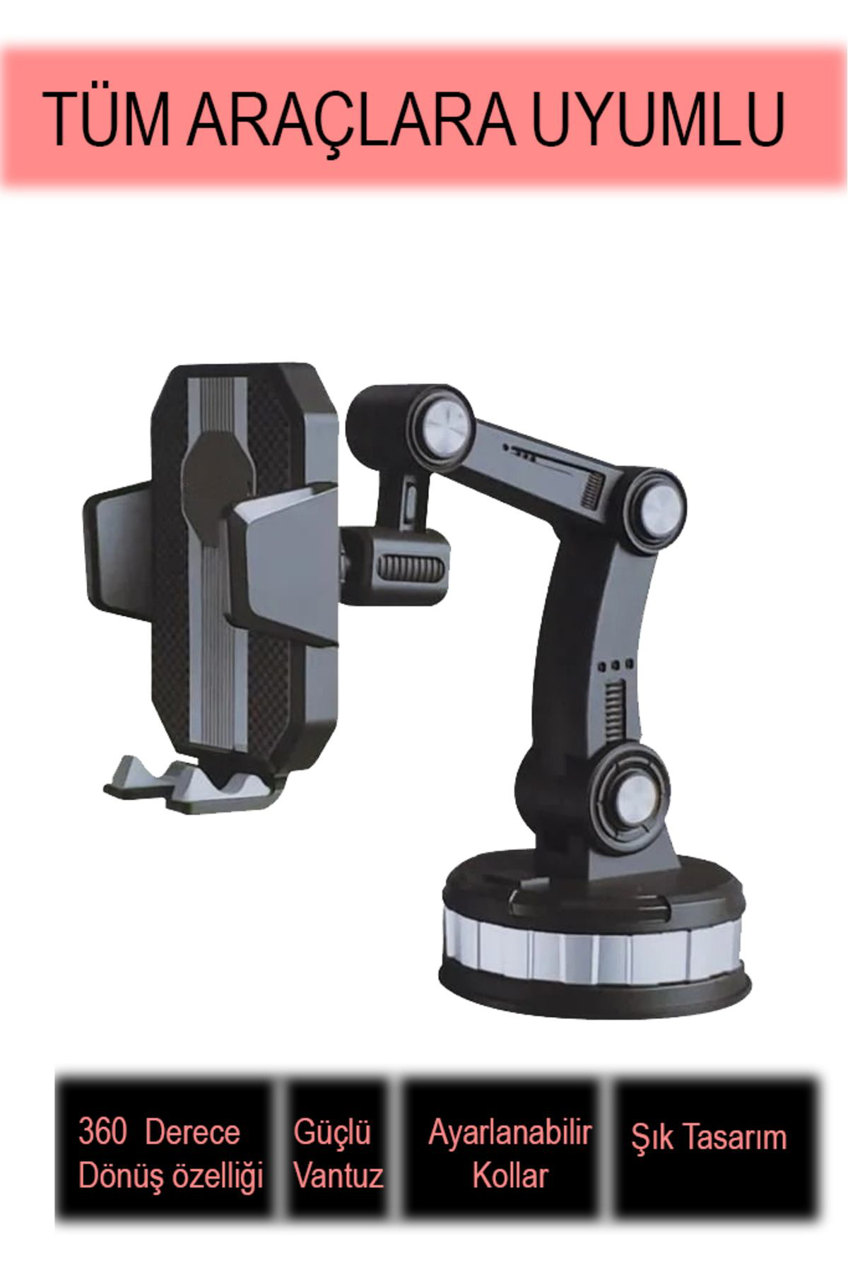 Jet Garaj Araç İçi Telefon Tutucu, Vantuzlu Telefon Tutucu, Ayarli Telefon 