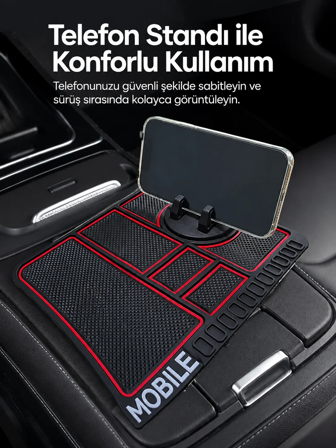 Araç İçi Telefon Standlı Kaydırmaz Silikon Organizer Mat Konsol Düzenleyici
