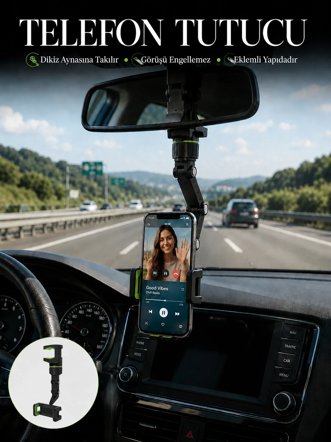Araç İçi Telefon Standı Dikiz Aynasına Takılan Ayarlanabilir Telefon Tutucu Araç İçi Telefon Standı Dikiz Aynasına Takılan Ayarlanabilir Telefon Tutucu