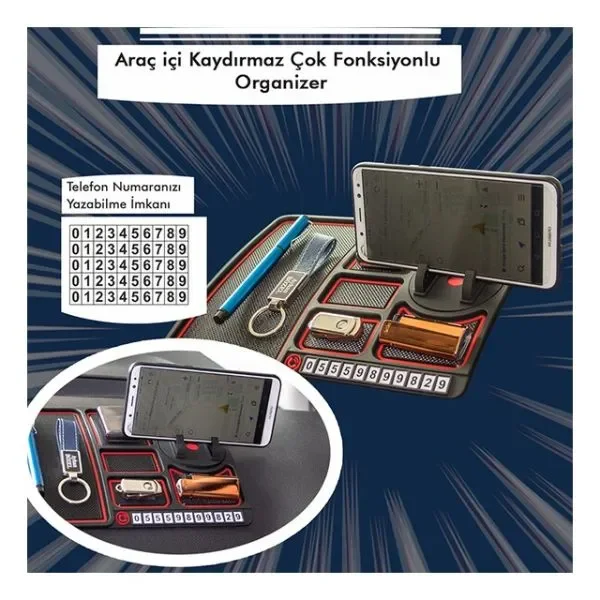 Araç İçi Telefon Tutucu 360°Dönebilir Kaydırmaz Yüzeyli Numaratör