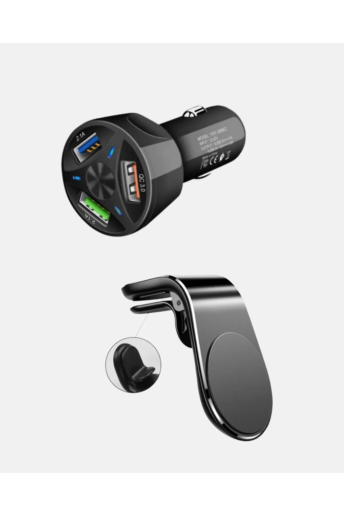 Araç İçi Telefon Tutucu + Quick Charge 3.0 Araç Şarj Cihazı Seti Araç İçi Telefon Tutucu + Quick Charge 3.0 Araç Şarj Cihazı Seti