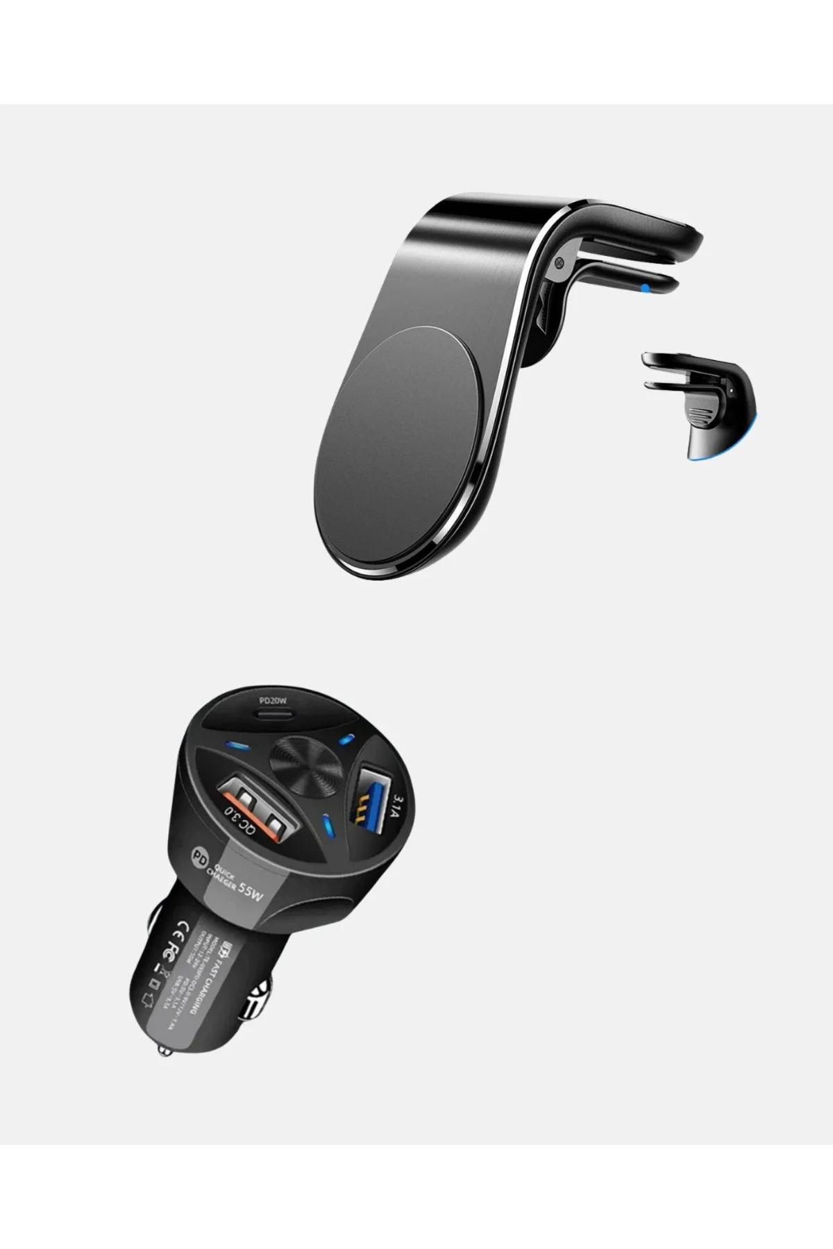 Araç İçi Telefon Tutucu + Quick Charge 3.0 Araç Şarj Cihazı Seti Araç İçi Telefon Tutucu + Quick Charge 3.0 Araç Şarj Cihazı Seti
