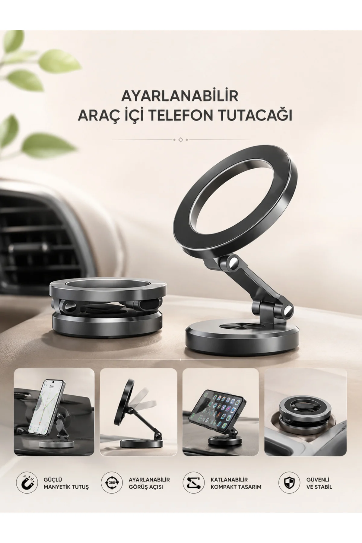 Araç İçi Telefon Tutacağı Manyetik Tasarım Ayarlanabilir