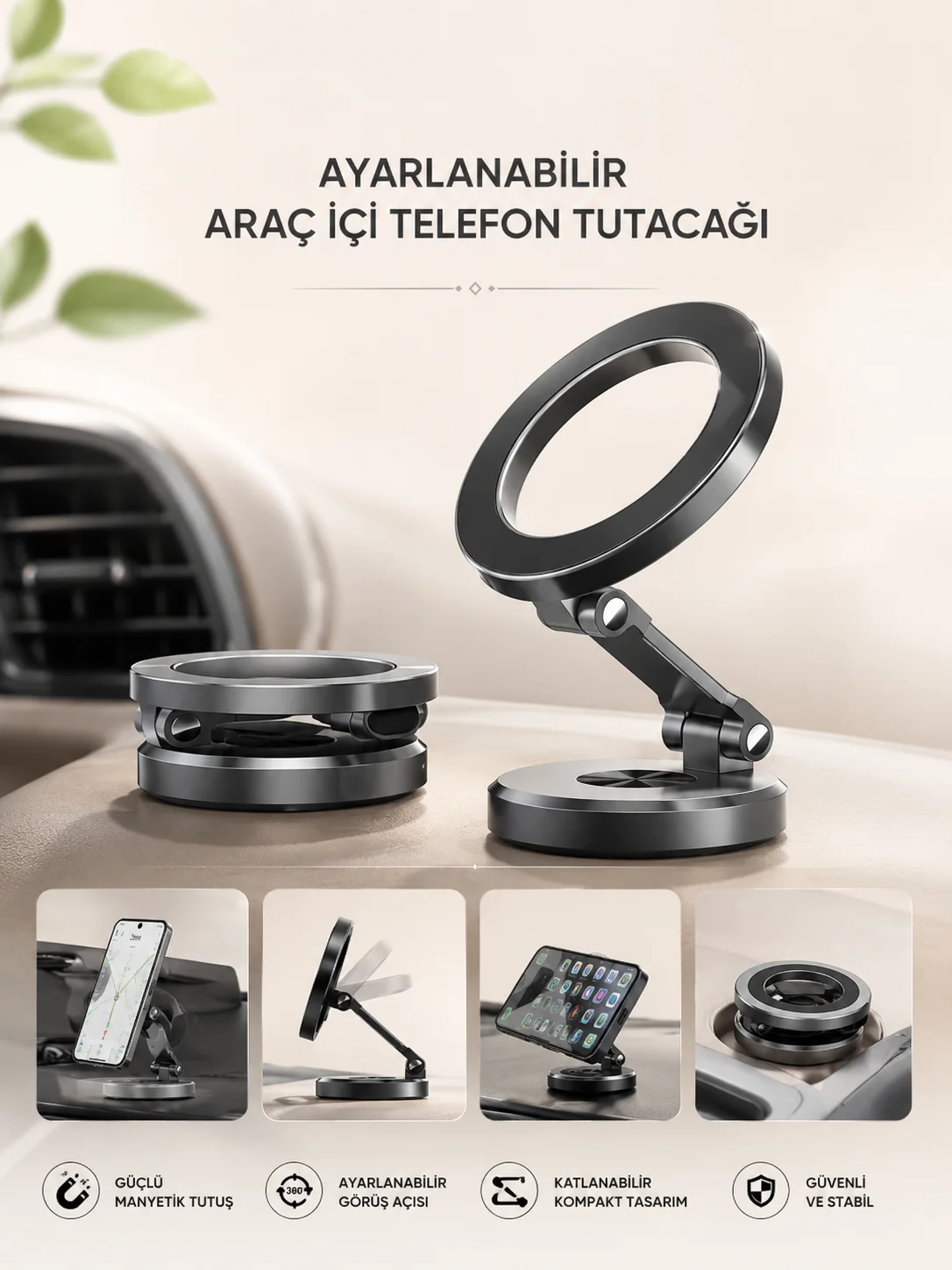 Araç İçi Telefon Tutacağı Manyetik Tasarım Ayarlanabilir