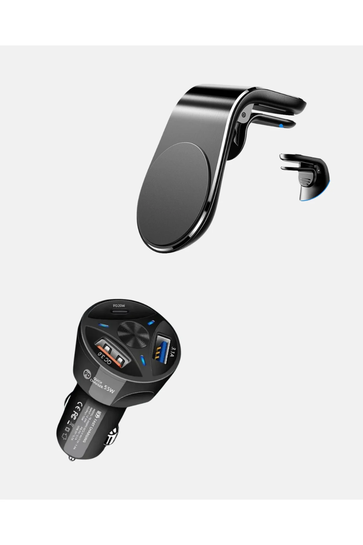 Araç İçi Telefon Tutucu + Quick Charge 3.0 Araç Şarj Cihazı Seti