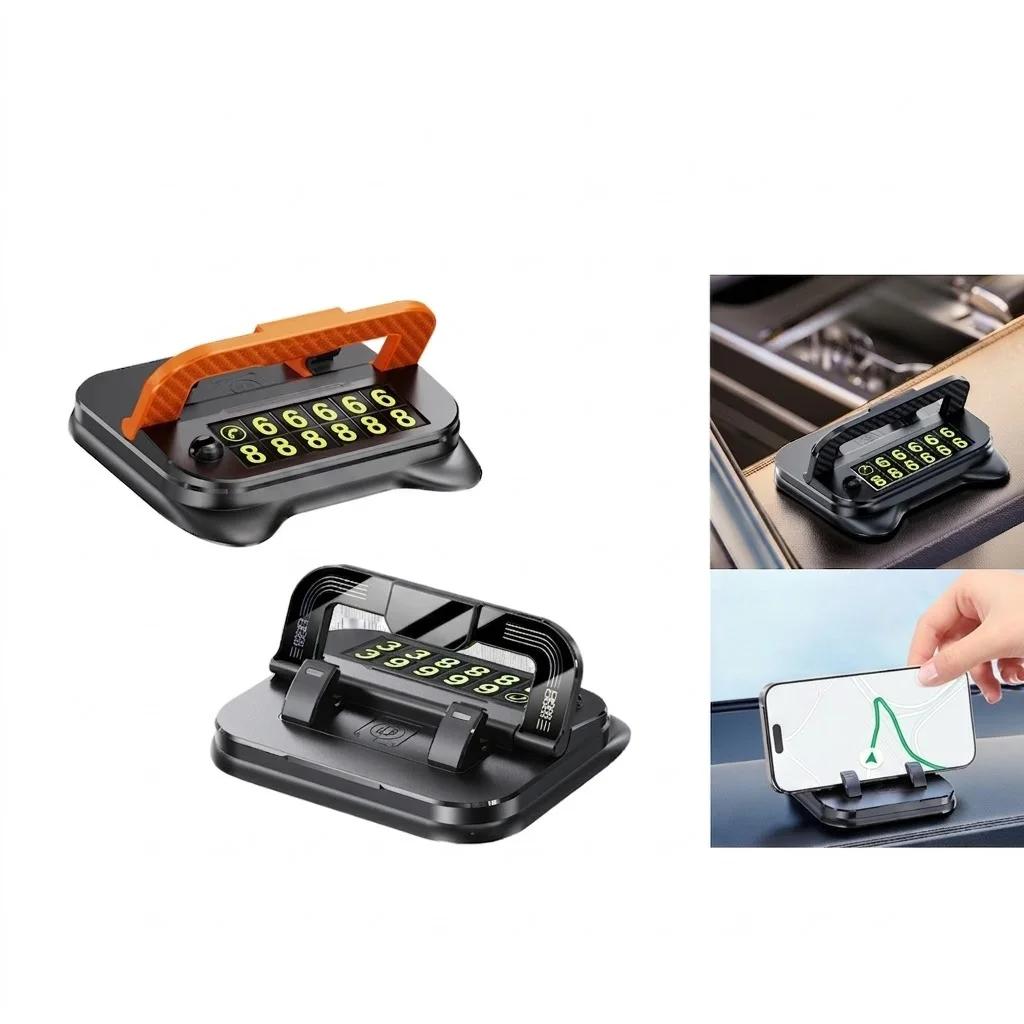 Araç İçi Torpido Üstü Numaratörlü Telefon Tutucu Stand Siyah - 2'si 1 Arada