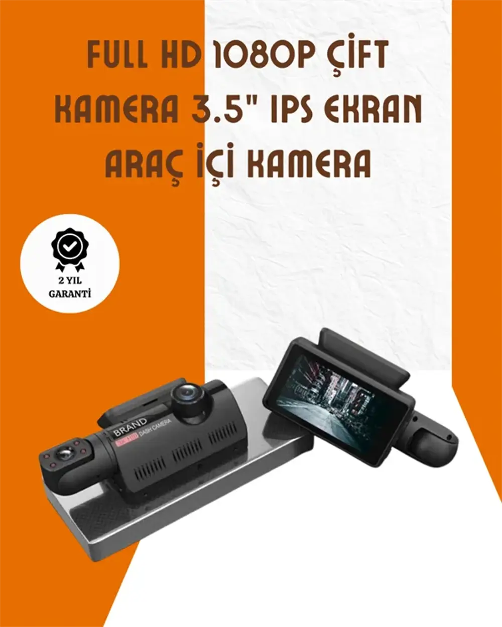 Araç İçi ve Ön Kameralı 3 İnç IPS Ekranlı Full HD Güvenlik Kamera