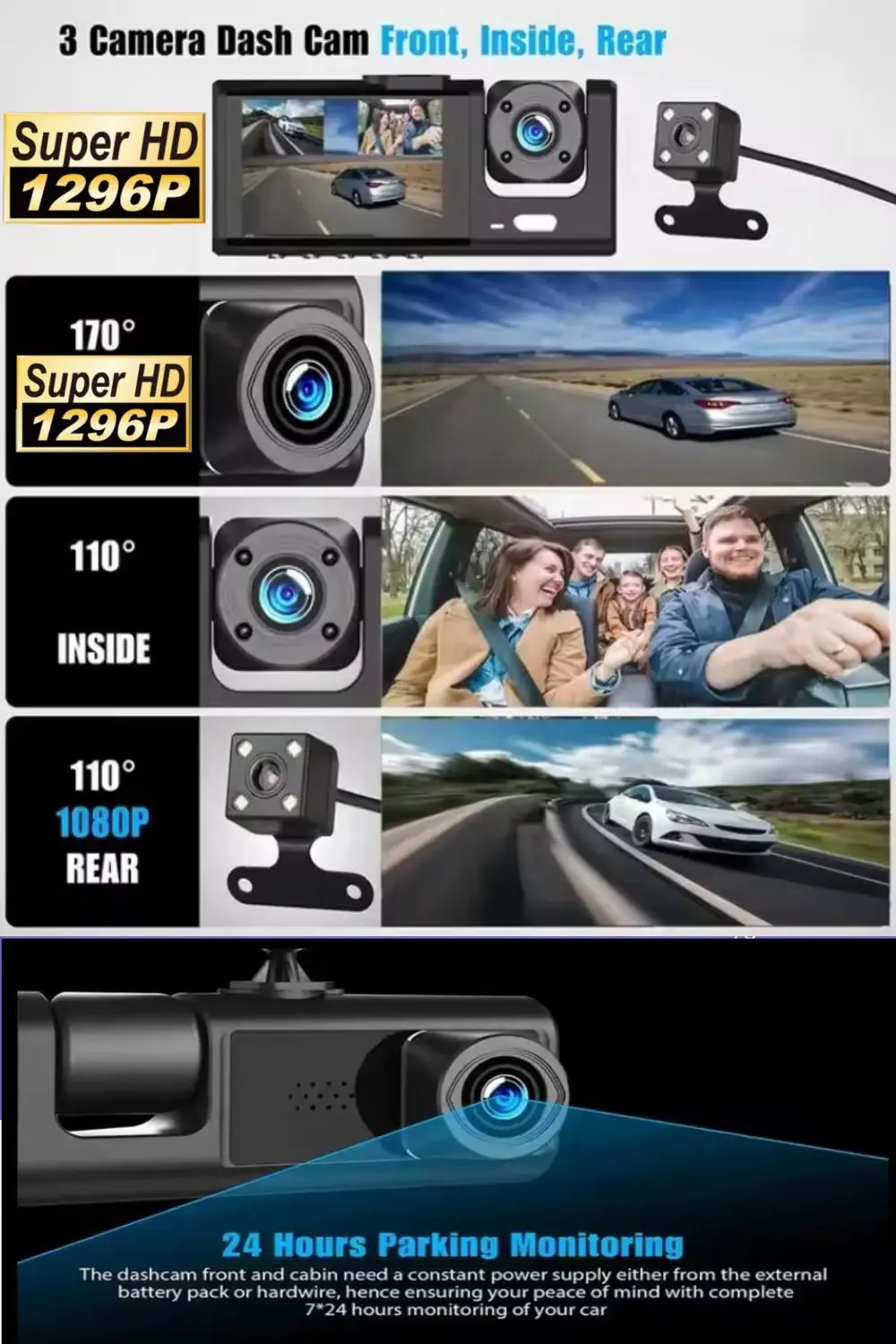 Araç İçi Wi-fi Güvenli Sürüş Kamerası Ön İç Arka 3 Kameralı G-sen Araç İçi Wi-fi Güvenli Sürüş Kamerası Ön İç Arka 3 Kameralı G-sen