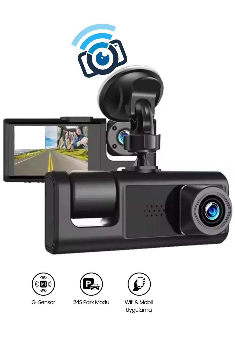 Araç İçi Wi-fi Güvenli Sürüş Kamerası SHD Ön İç 2 Kameralı G-sens