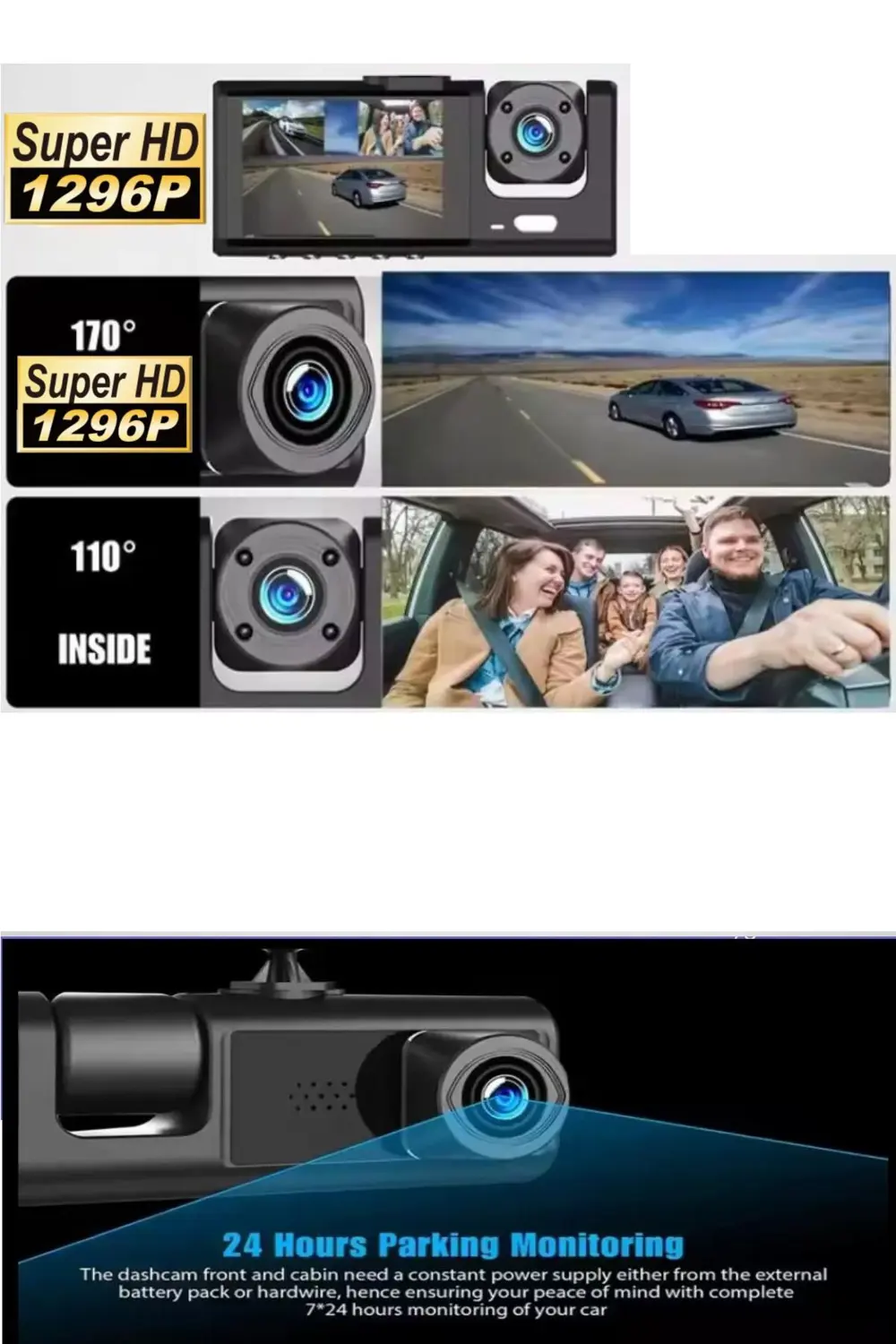 Araç İçi Wi-fi Güvenli Sürüş Kamerası SHD Ön İç 2 Kameralı G-sens