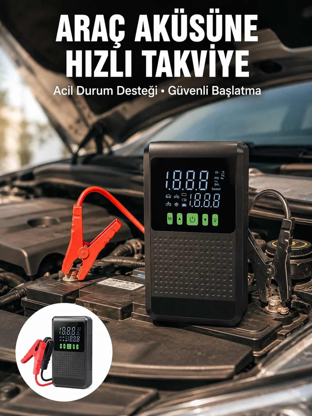 Araç İçin Akü Takviye Cihazı ve Kablosuz Hava Kompresörü Yeni Nes