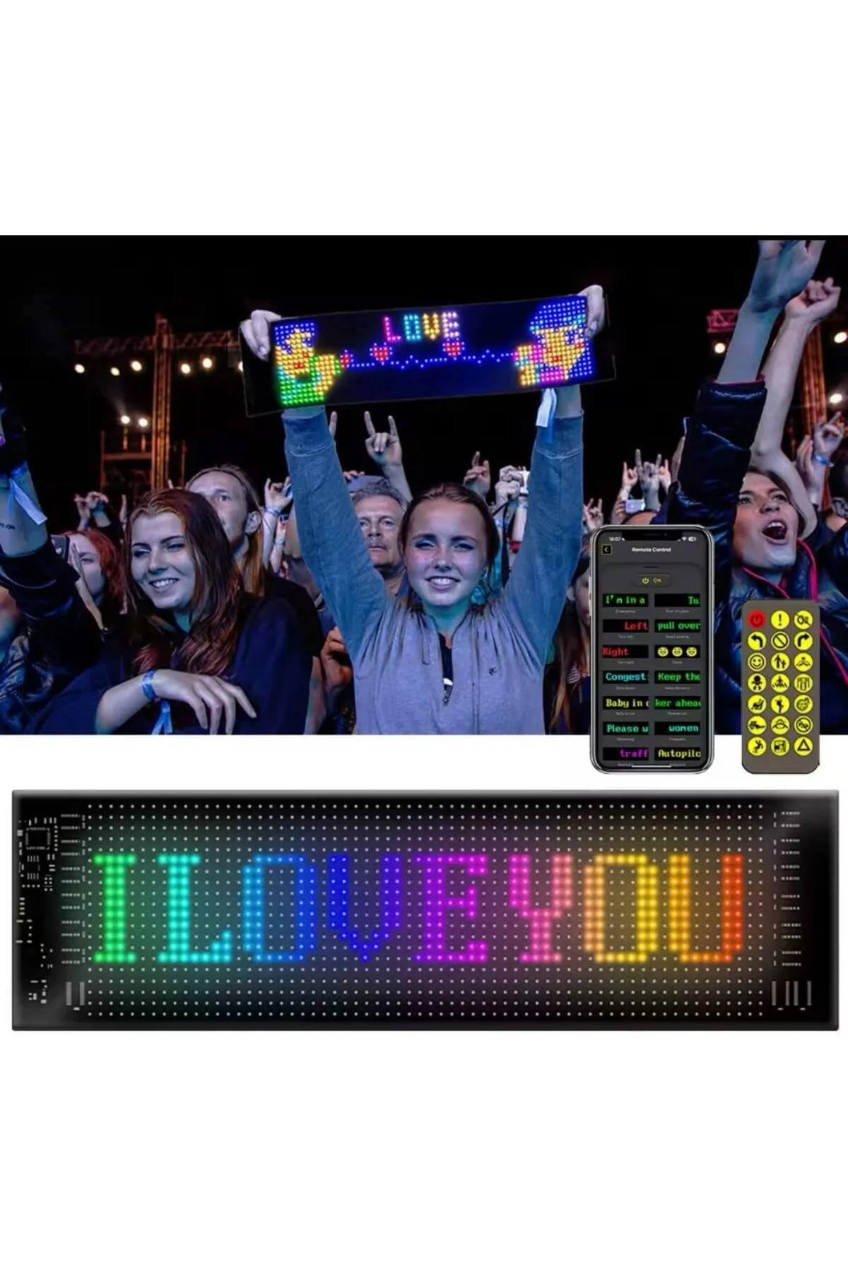 Araç İçin Kişiselleştirilebilir Kayan Yazı ve Emoji Gösteren Uzaktan Kumandalı LED Matris Panel