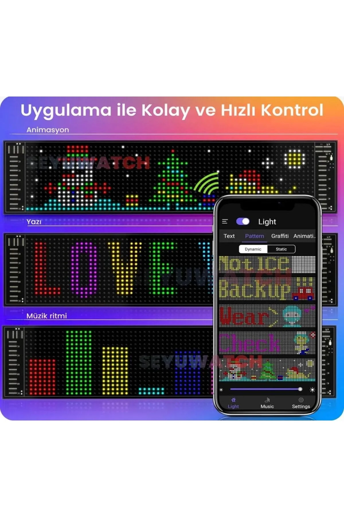 Araç İçin Kişiselleştirilebilir Kayan Yazı ve Emoji Gösteren Uzaktan Kumandalı LED Matris Panel
