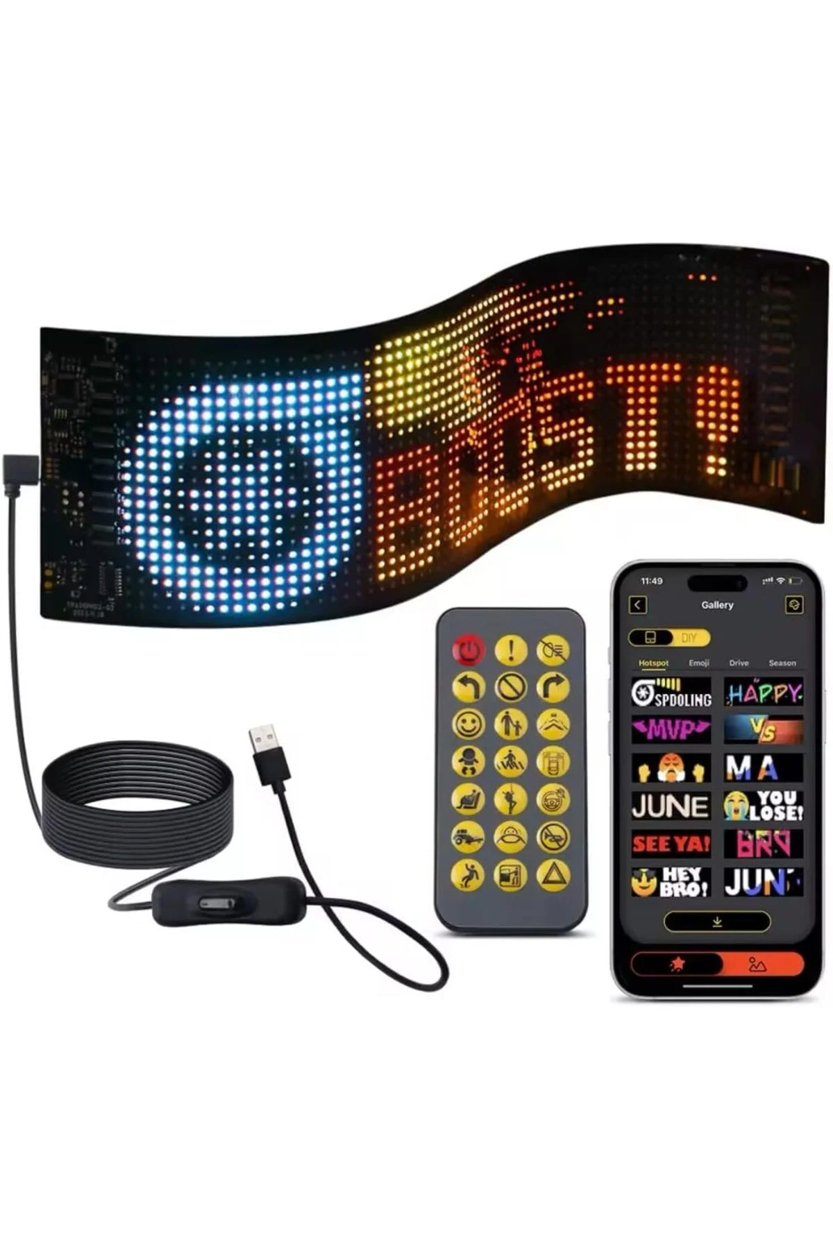 Araç İçin Kişiselleştirilebilir Kayan Yazı ve Emoji Gösteren Uzaktan Kumandalı LED Matris Panel