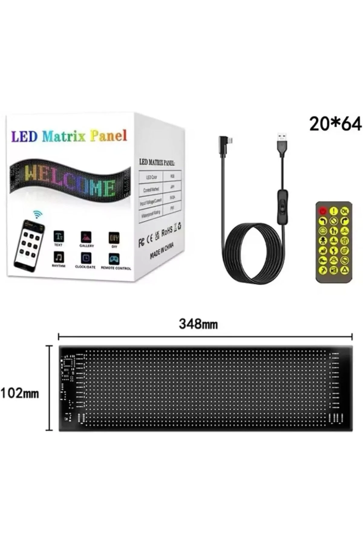 Araç İçin Kişiselleştirilebilir Kayan Yazı ve Emoji Gösteren Uzaktan Kumandalı LED Matris Panel