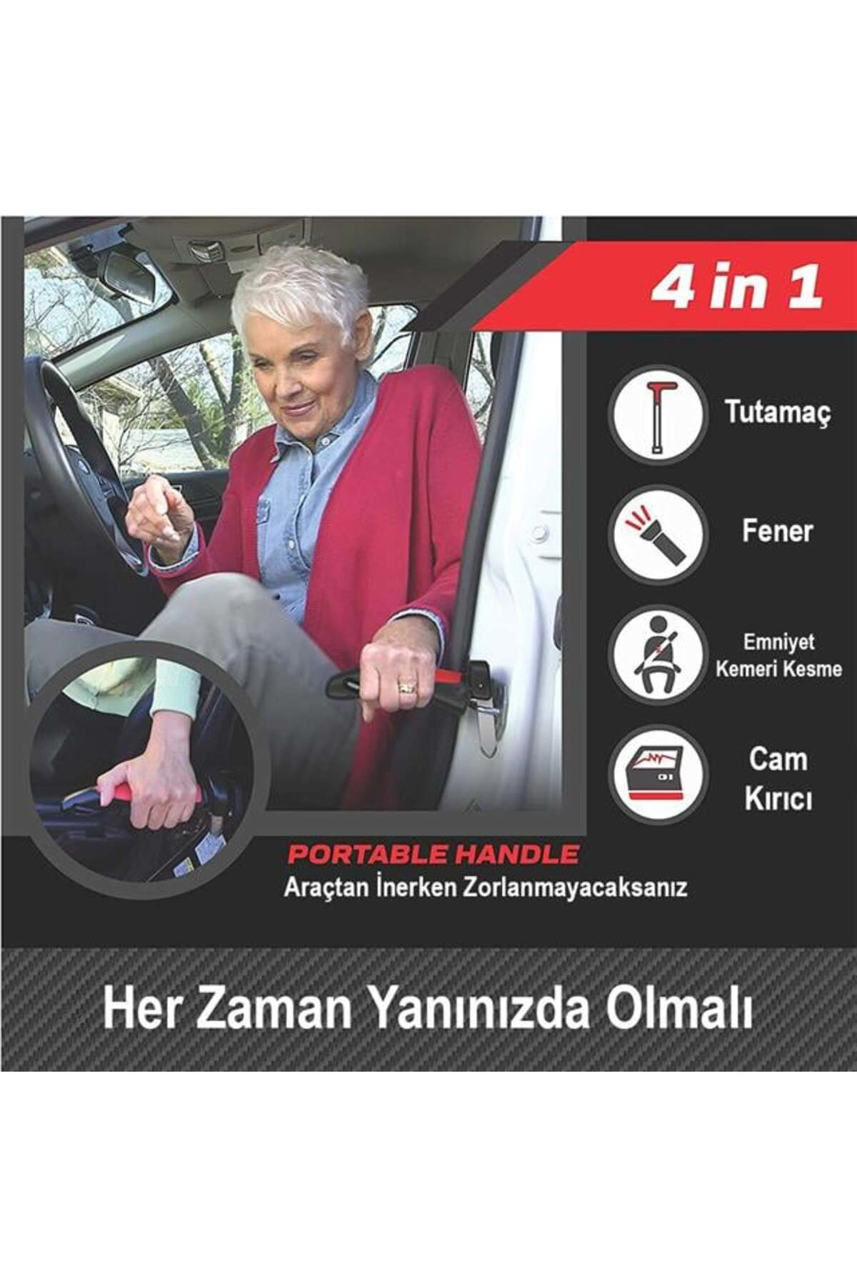 Araç İniş Destek Kolu Cam Kırıcı Fener Emniyet Kemeri Kesici Çok 