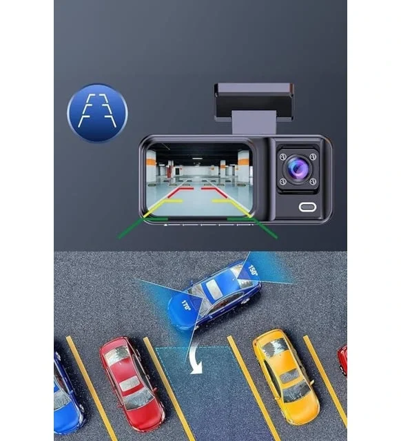 Araç Kamerası - 3 Kameralı Wifi Ön , İç Ve Arka Full Hd Dvr Araç 