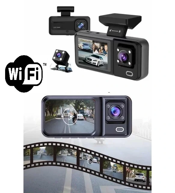 Araç Kamerası - 3 Kameralı Wifi Ön , İç Ve Arka Full Hd Dvr Araç 
