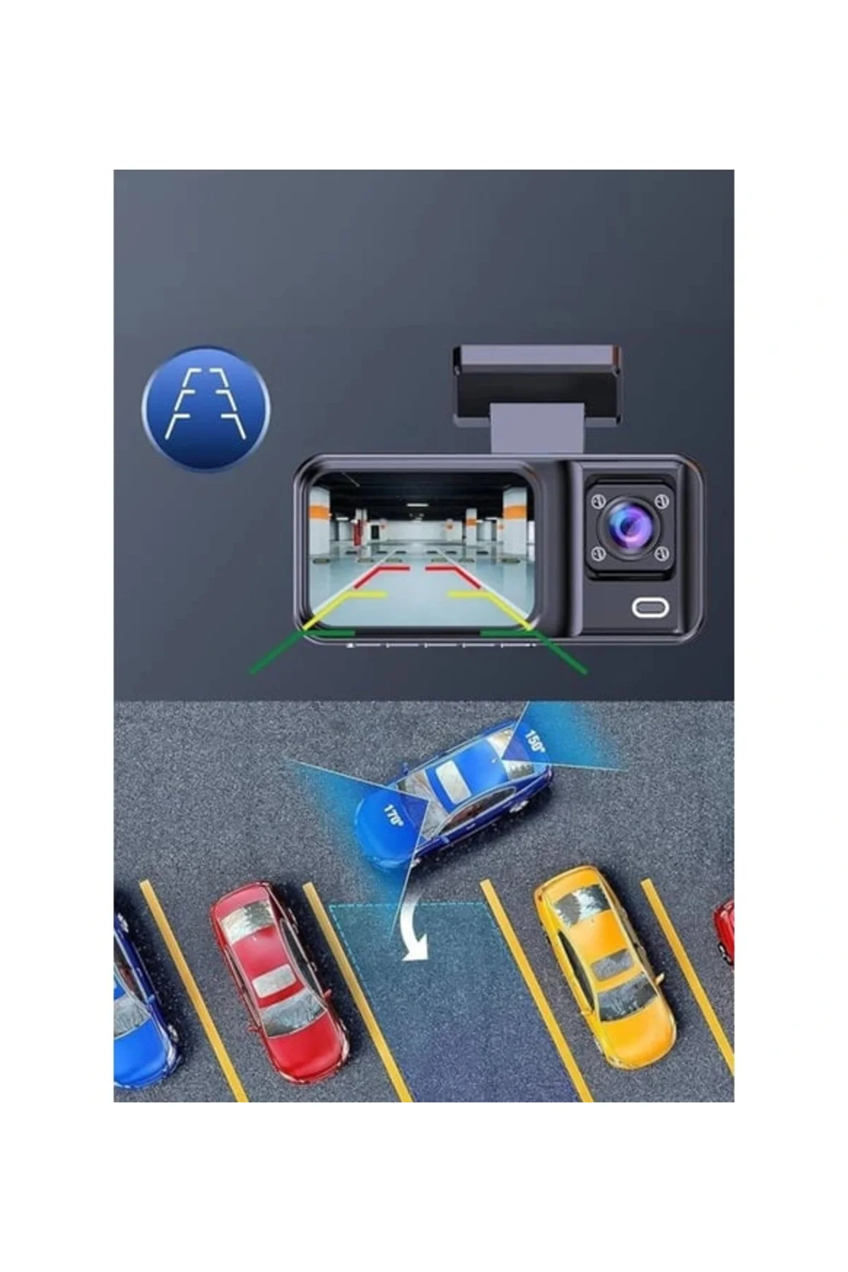 Araç Kamerası - 3 Kameralı Wifi Ön , İç Ve Arka Full Hd Dvr Araç İçi Ekranlı Kamera - Görsel 4