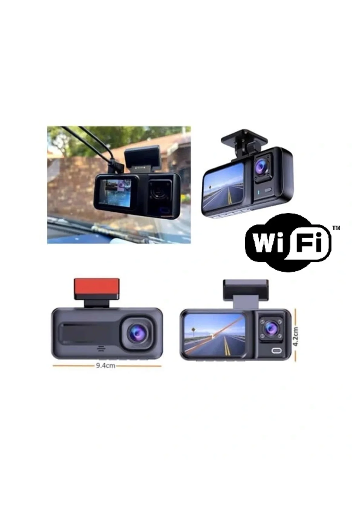Araç Kamerası - 3 Kameralı Wifi Ön , İç Ve Arka Full Hd Dvr Araç İçi Ekranlı Kamera - Görsel 3