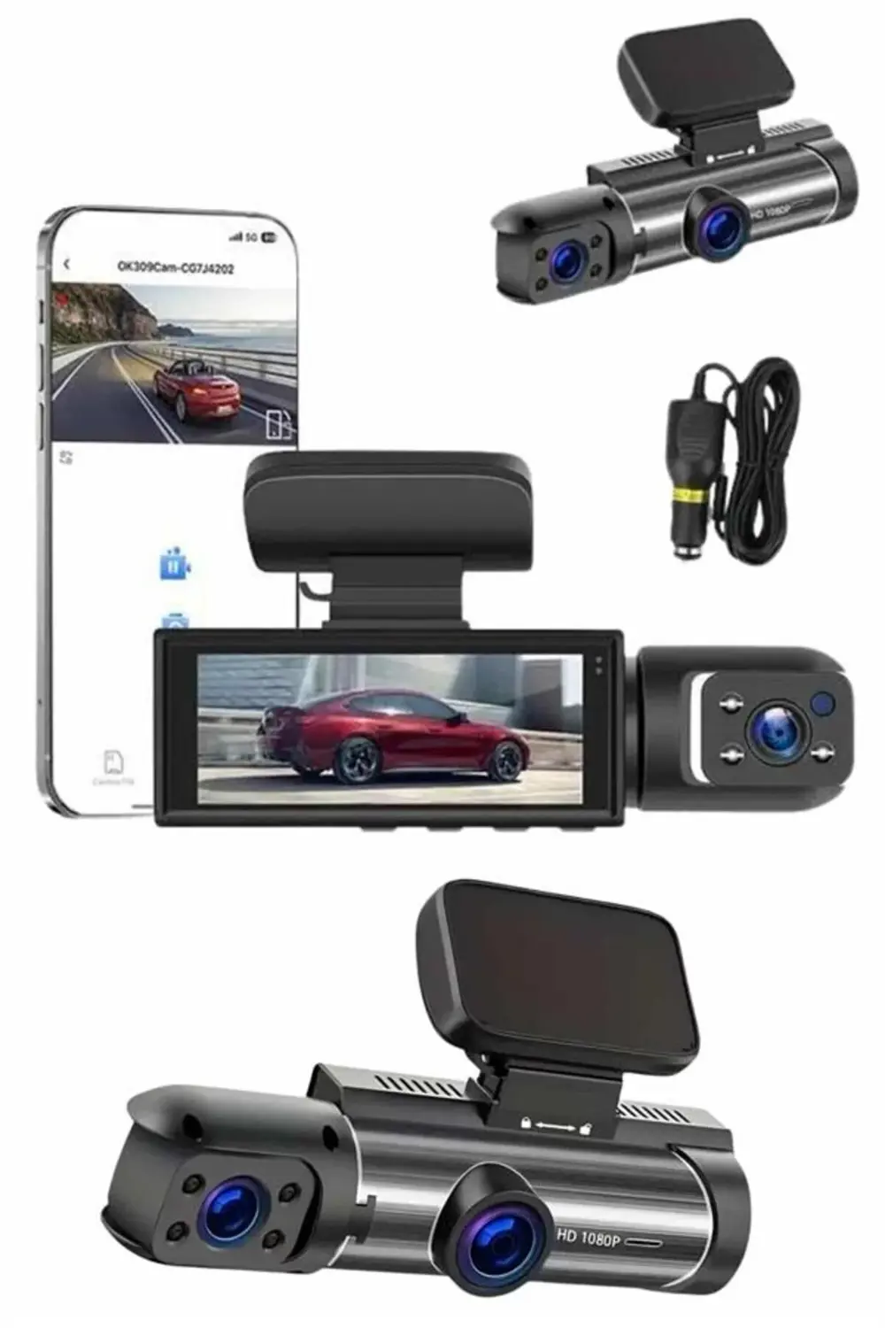 Araç Kamerası Black Box Çift Kameralı Ekranlı Full HD Sürüş Kamer
