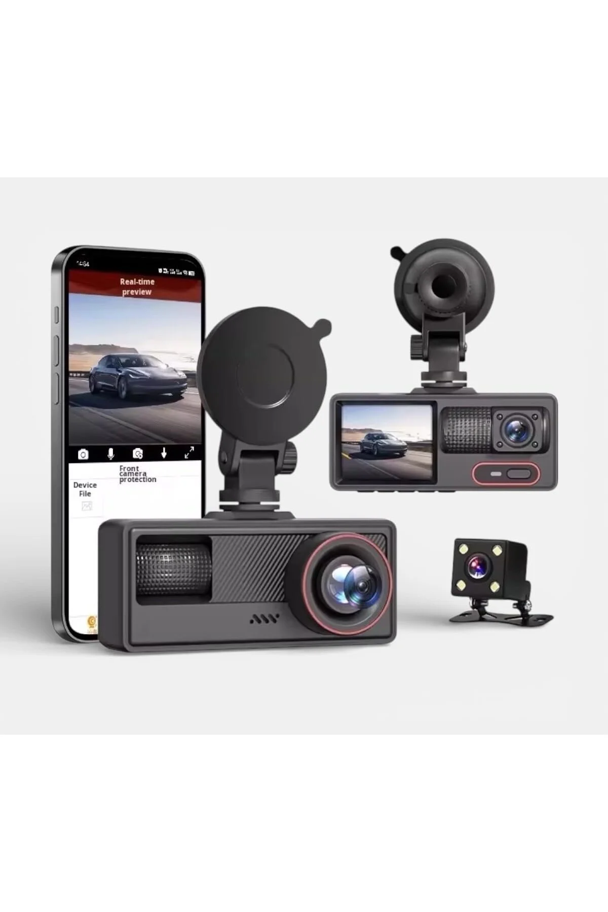 Araç Kamerası, Full HD 1080P 30FPS Dash Cam, 3 Kameralı, Gerçek Z