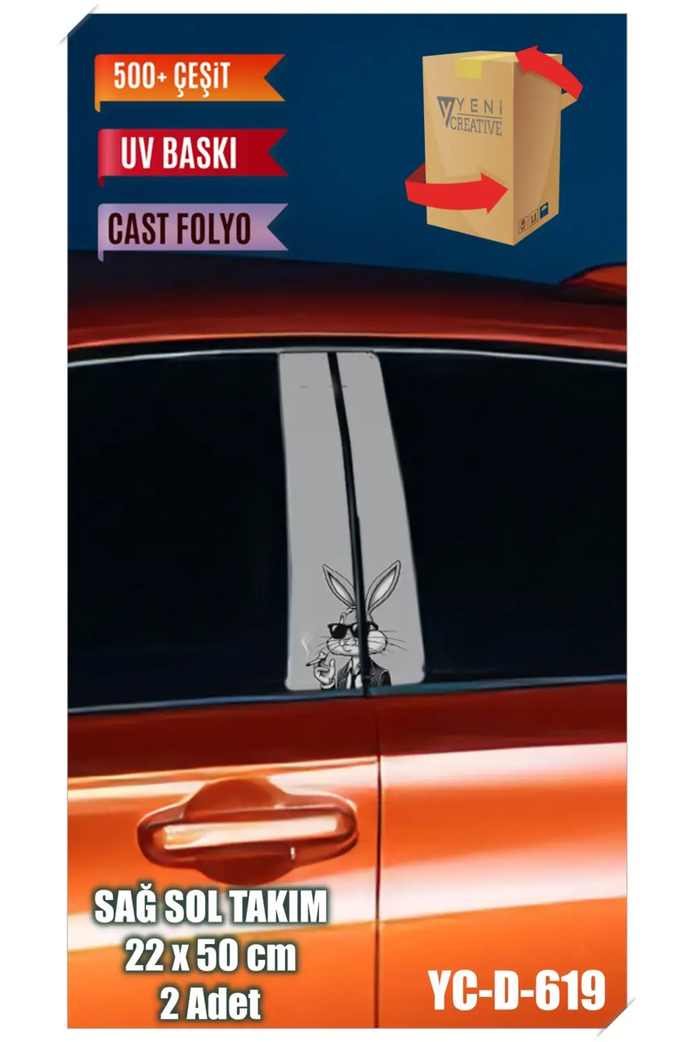 Araç Kapı Direk Kaplama Folyosu Bugs BunnyDesenli (SAĞ SOL TAKIM)