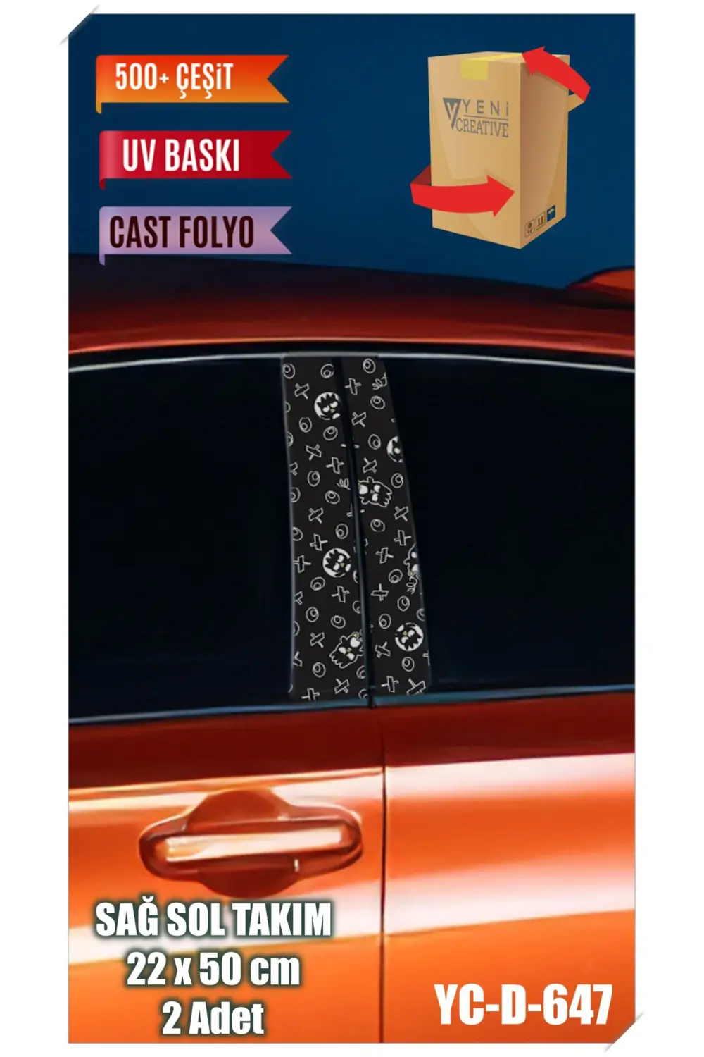 Araç Kapı Direk Kaplama Folyosu Desenli (SAĞ SOL TAKIM) (2 ADET) 