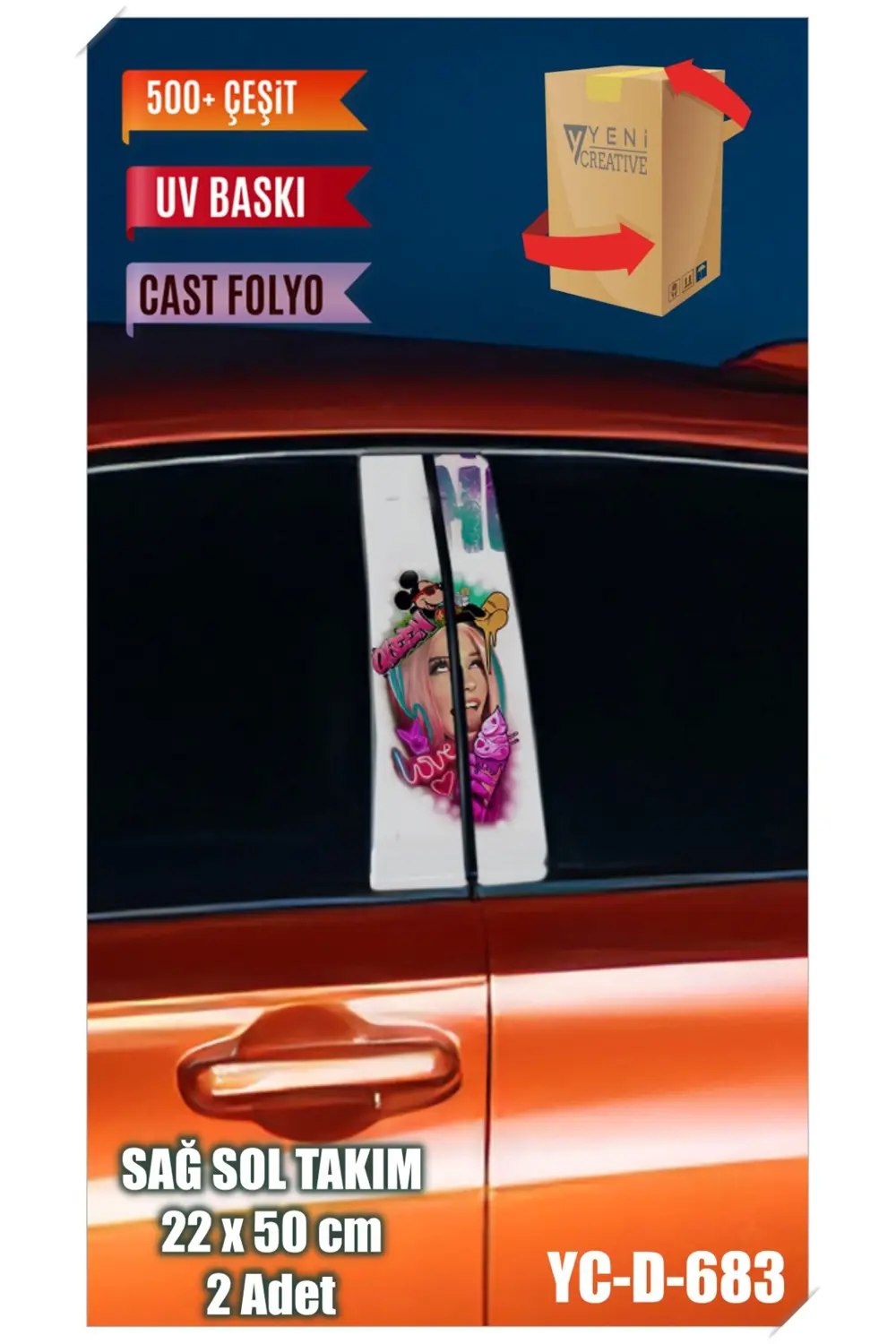 Araç Kapı Direk Kaplama Folyosu Kadın Desenli (SAĞ SOL TAKIM) (2 