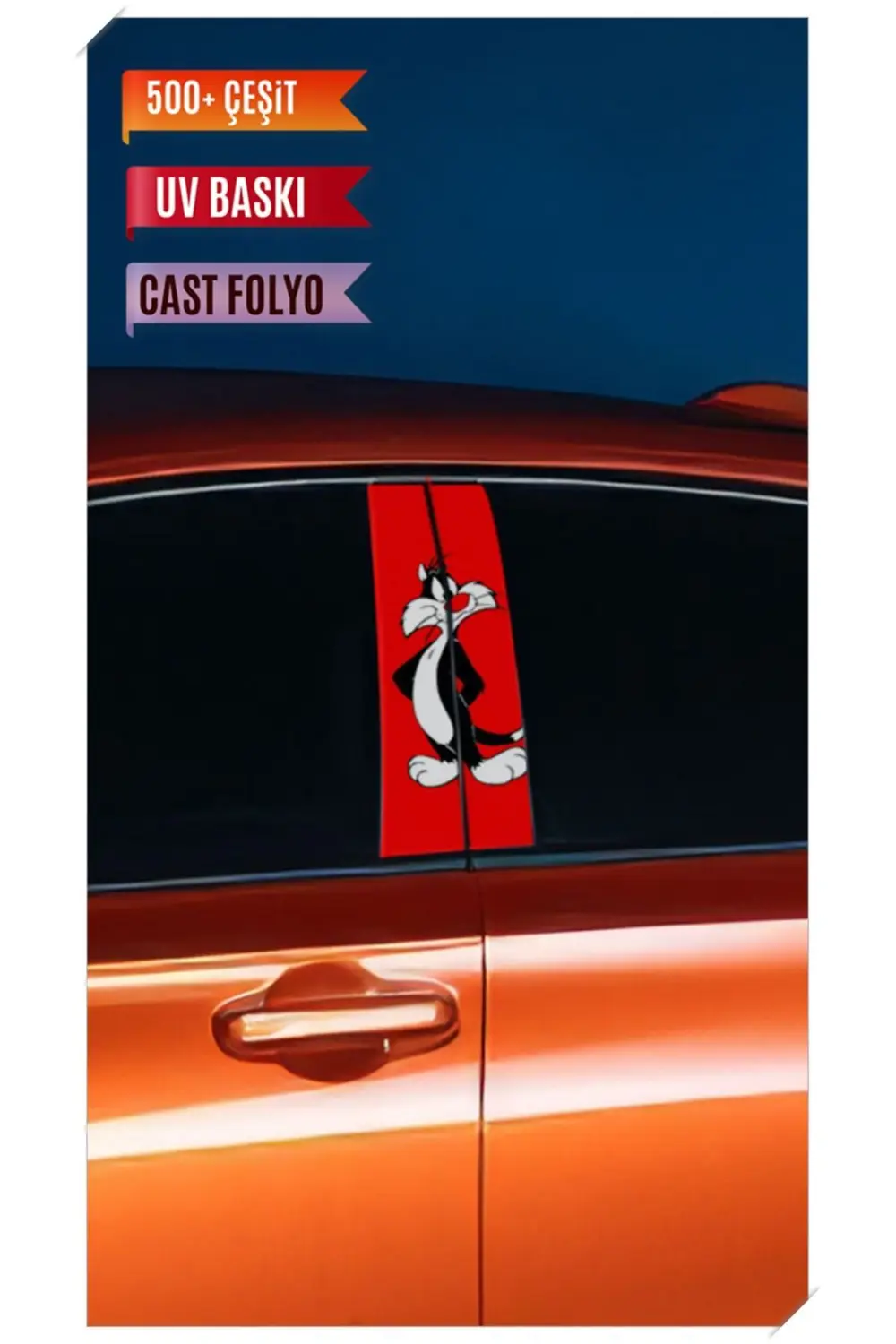 Araç Kapı Direk Kaplama Folyosu Kedi Desenli (Sağ Sol Takım) (2 A