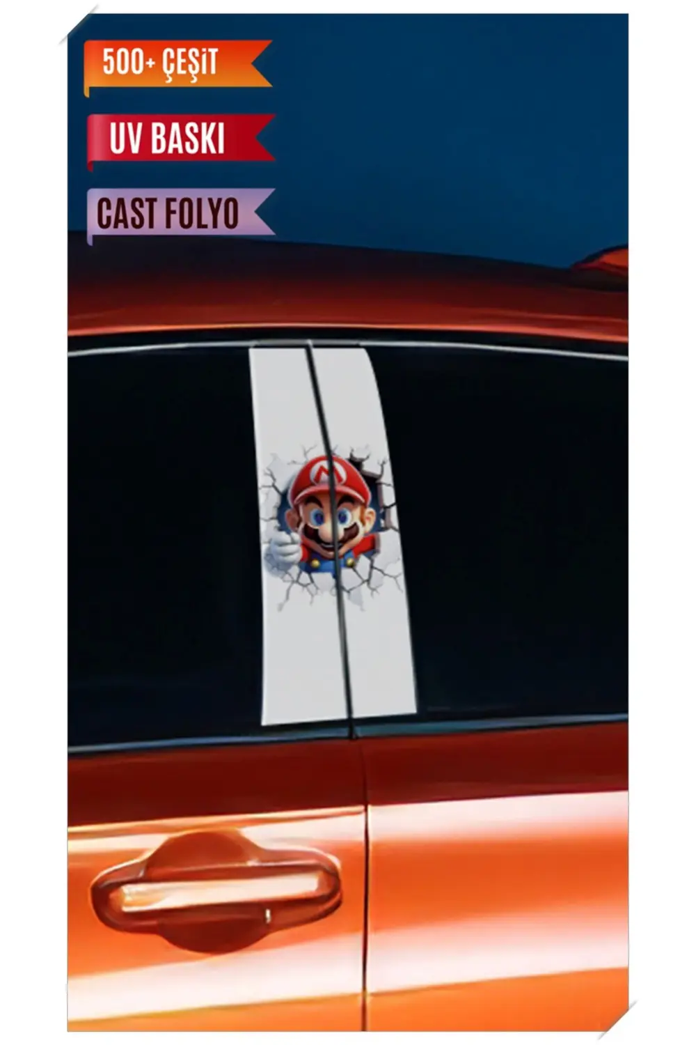 Araç Kapı Direk Kaplama Folyosu Mario Desenli (Sağ Sol Takım) (2 