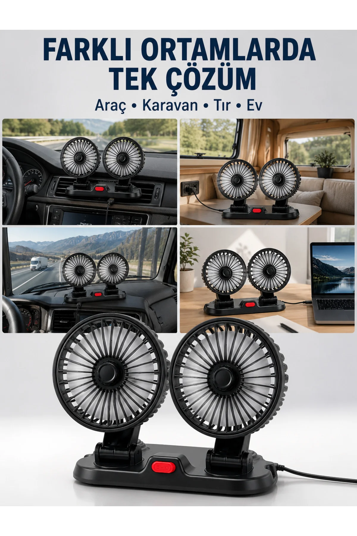Araç, Karavan ve Tır İçin Çift Fanlı Mini Vantilatör Araç, Karavan ve Tır İçin Çift Fanlı Mini Vantilatör