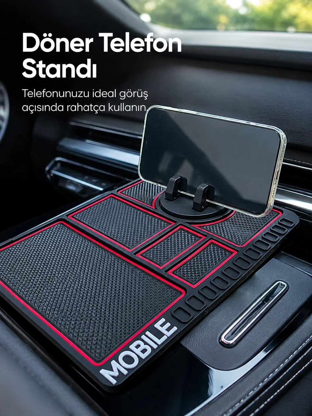 Araç Konsol Organizeri Kaydırmaz Silikon Telefon Standlı Saklama Matı