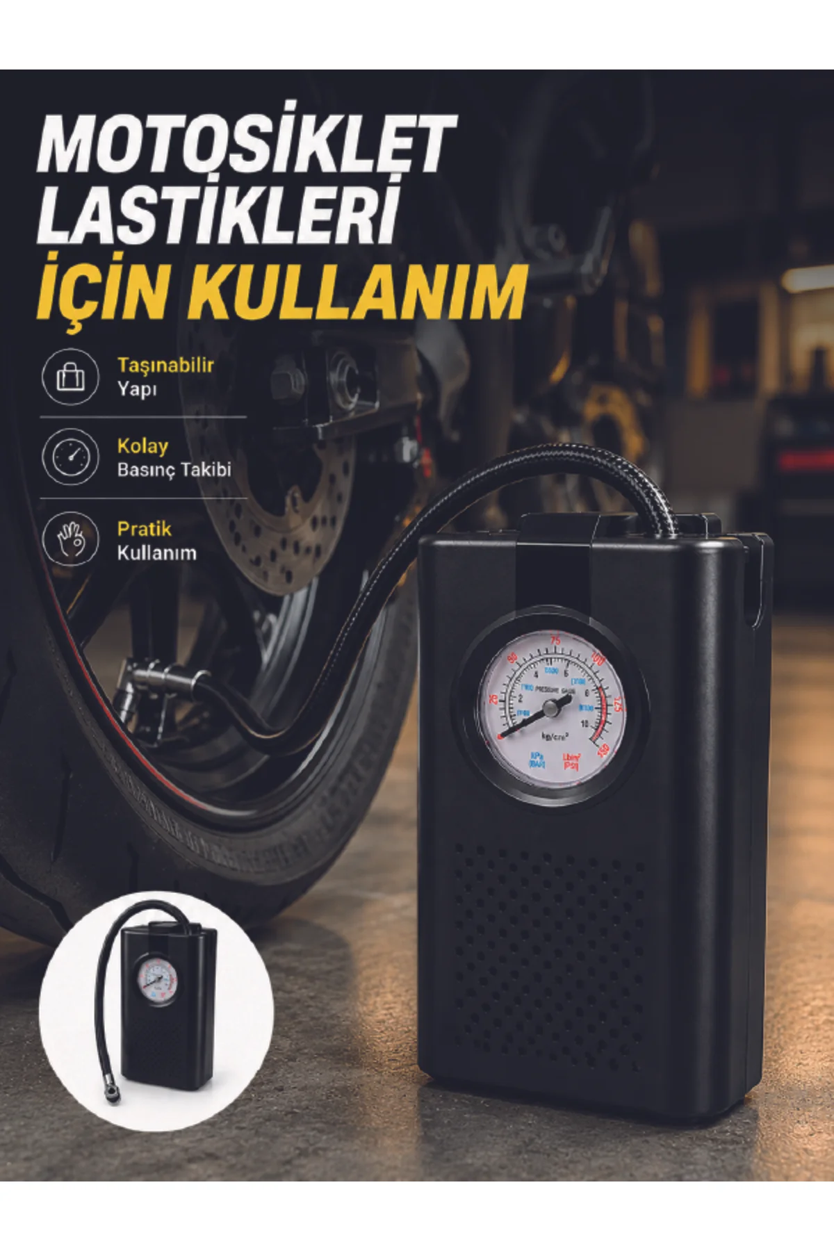 Araç Lastik Şişirme Pompası Taşınabilir Analog Basınç Göstergeli Hava Kompresörü Araç Lastik Şişirme Pompası Taşınabilir Analog Basınç Göstergeli Hava Kompresörü