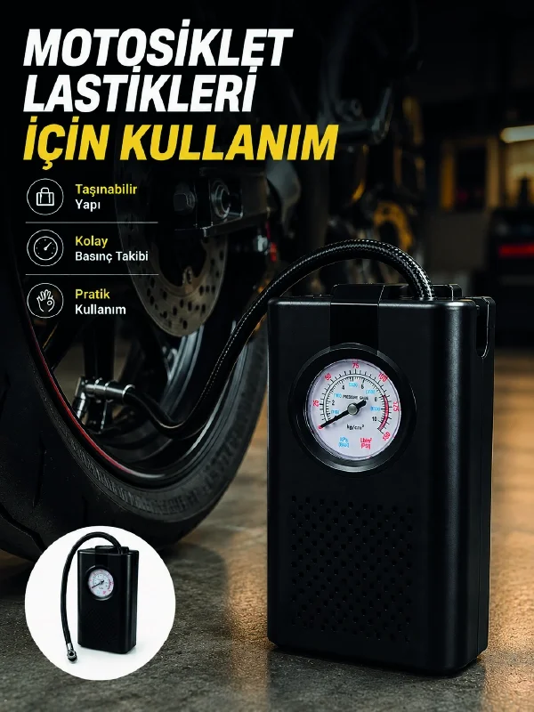 Araç Lastik Şişirme Pompası Taşınabilir Analog Basınç Göstergeli Hava Kompresörü Araç Lastik Şişirme Pompası Taşınabilir Analog Basınç Göstergeli Hava Kompresörü