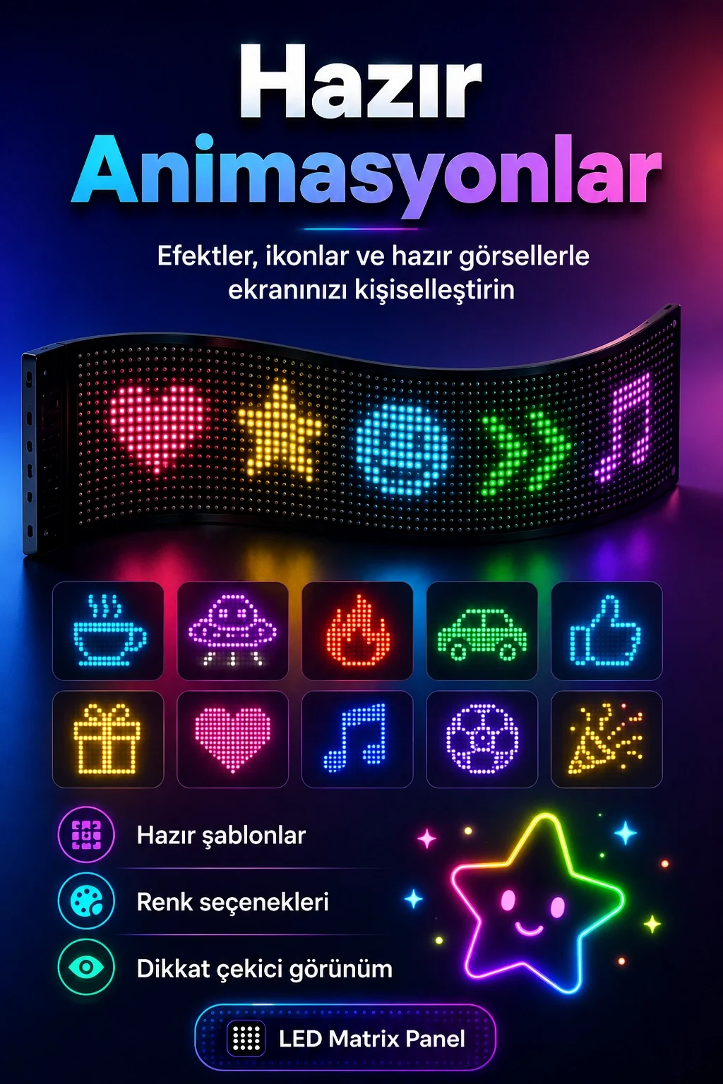 Araç Mağaza Ve Vitrin İçin Renkli LED Kayan Yazı Paneli Kumandalı Ekran