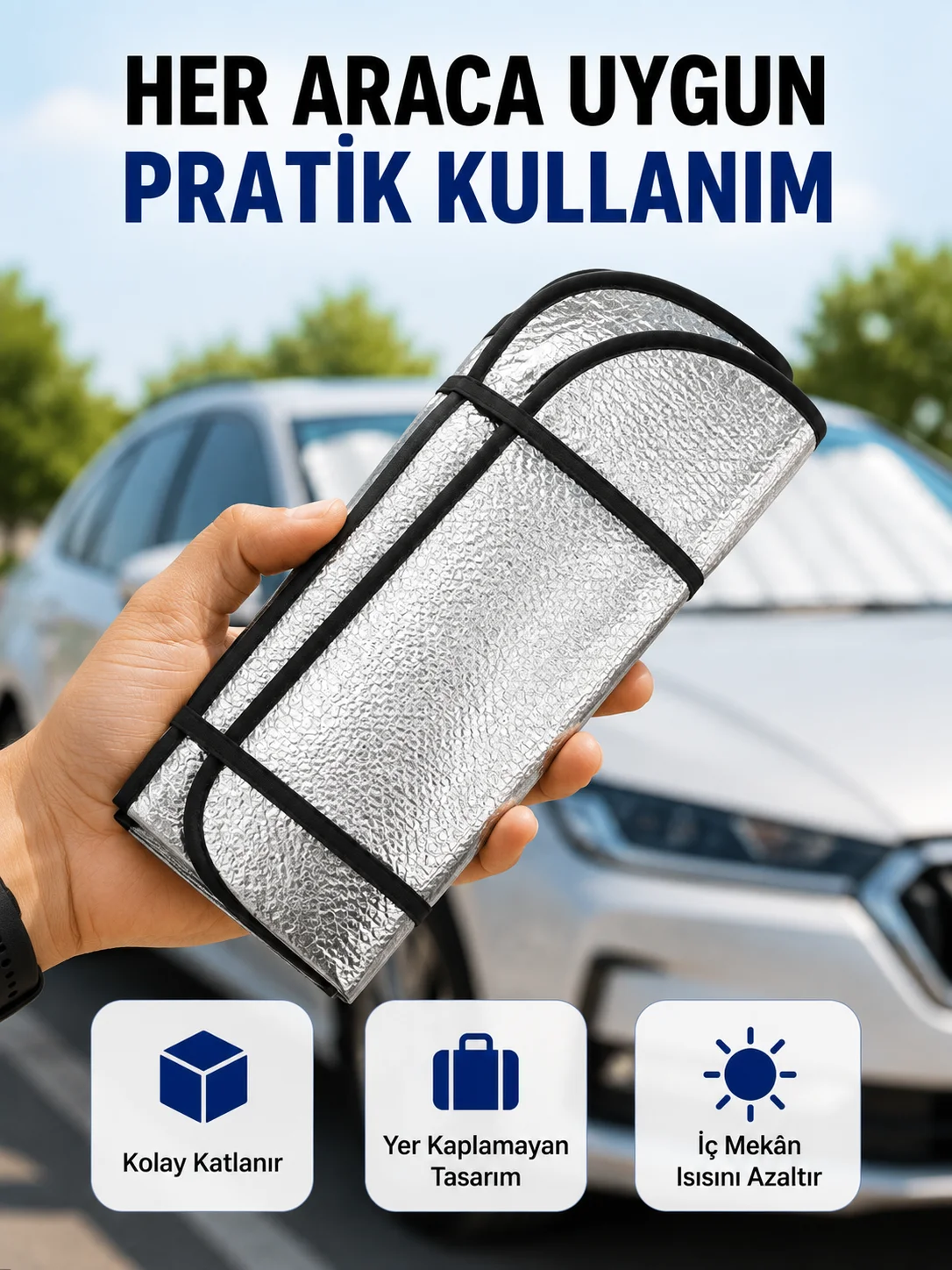Araç Ön Cam Güneşlik Isı Yalıtımlı Katlanabilir Model Renault Megane Honda Civic Opel Astra Ford Focus