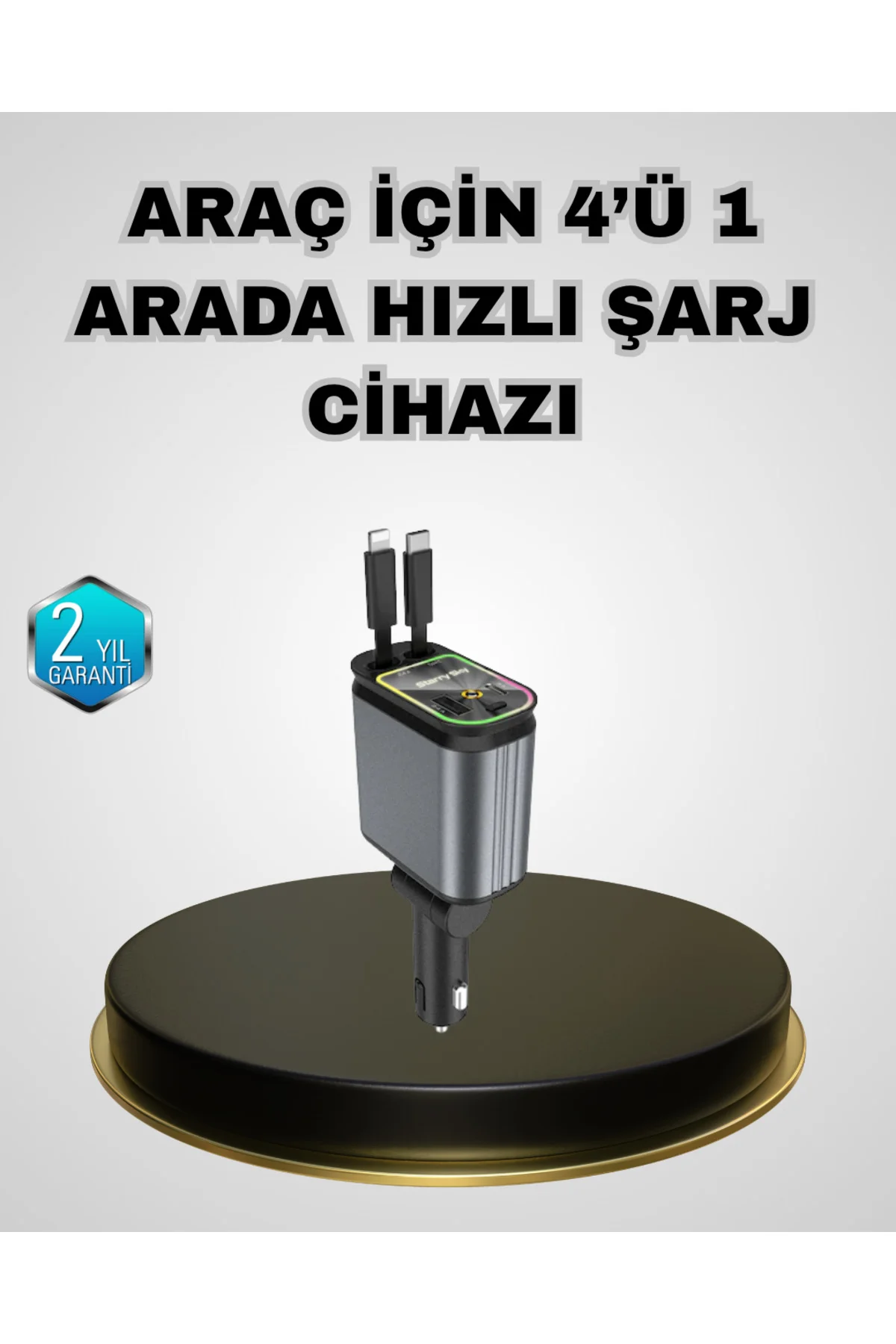 Araç Şarj Adaptörü 66W PD QC Hızlı Şarjlı ve Çekilebilir Kablolu