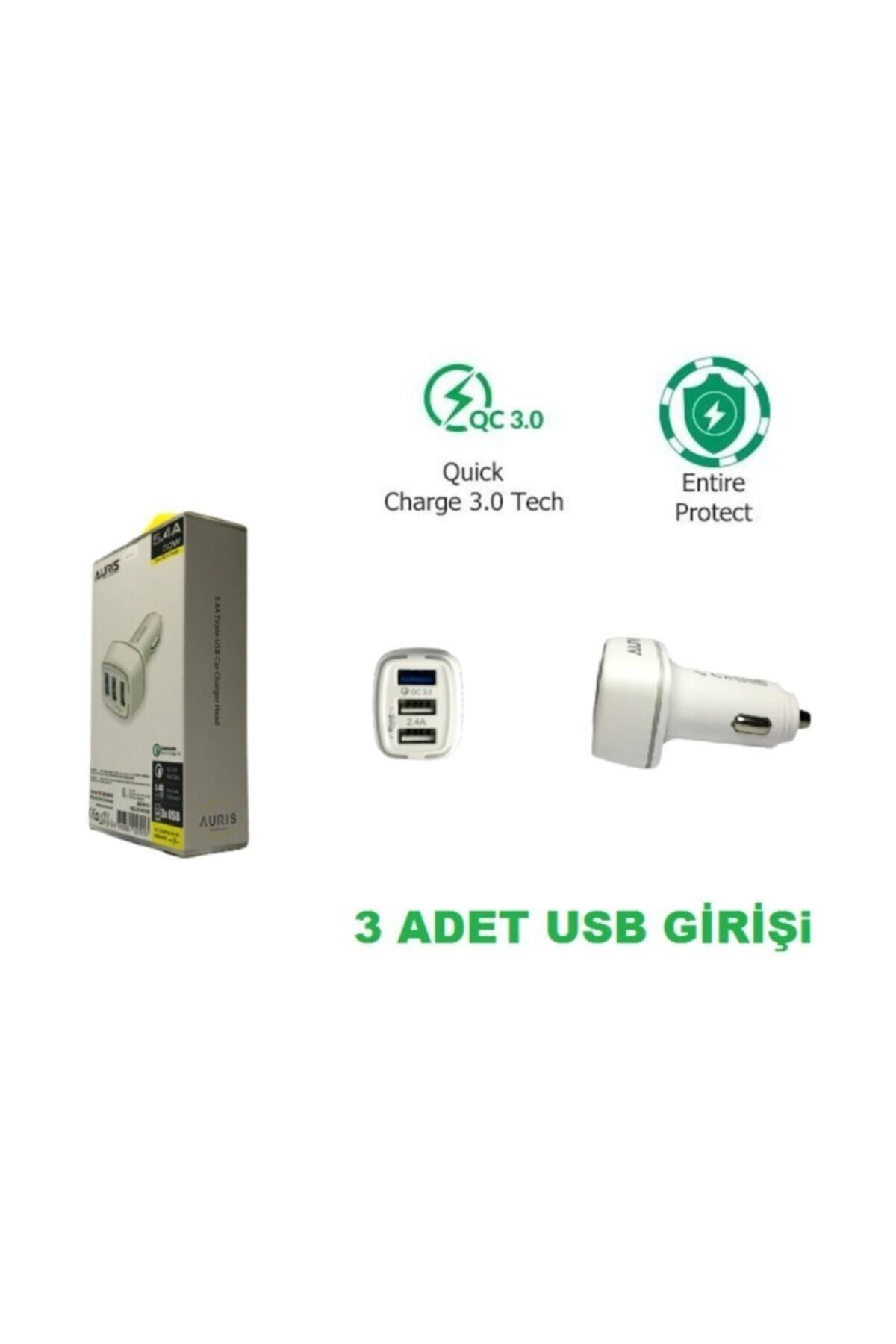 Auris Araç Şarj Cihazı Oto Çakmaklık Şarj Aleti 3 Port Usb Hızlı Şarj 5