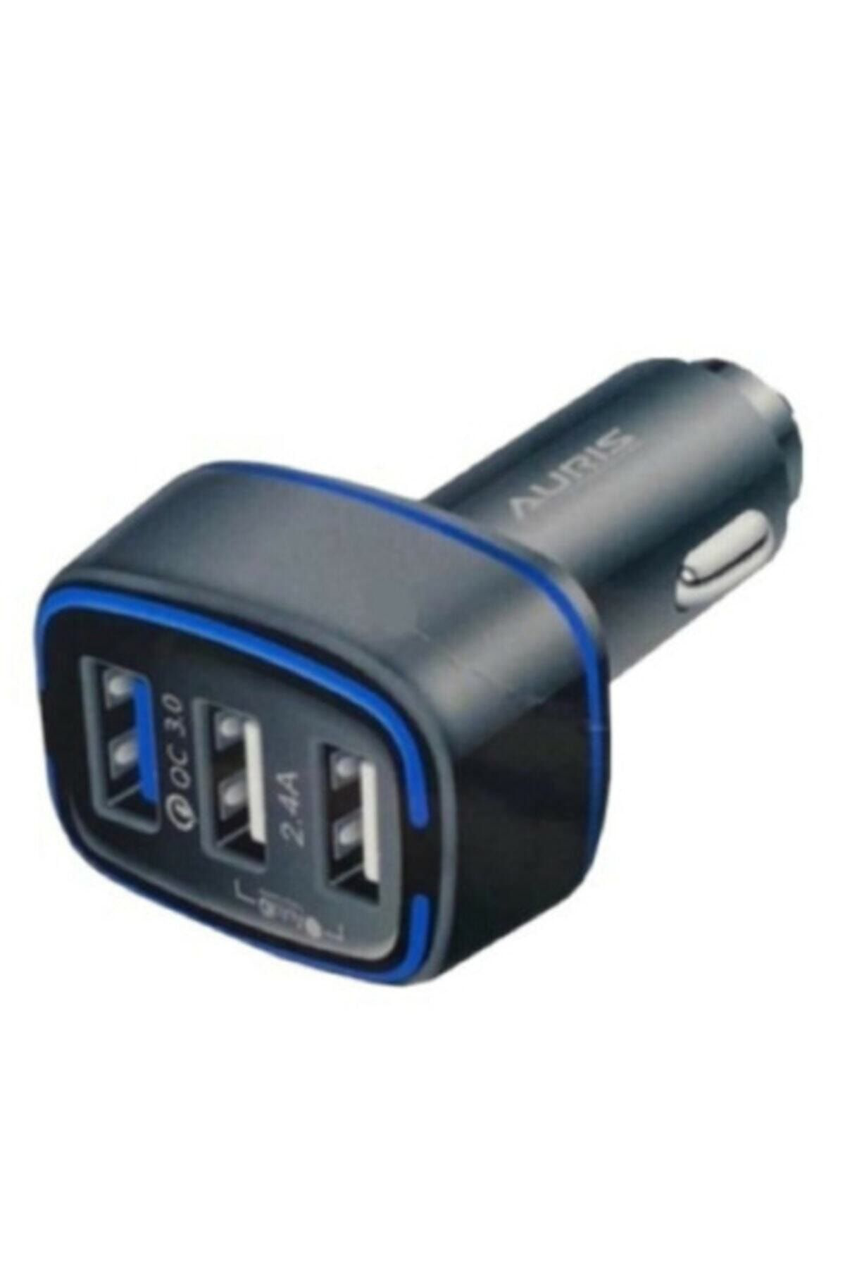 Auris Araç Şarj Cihazı Oto Çakmaklık Şarj Aleti 3 Port Usb Hızlı Şarj 5