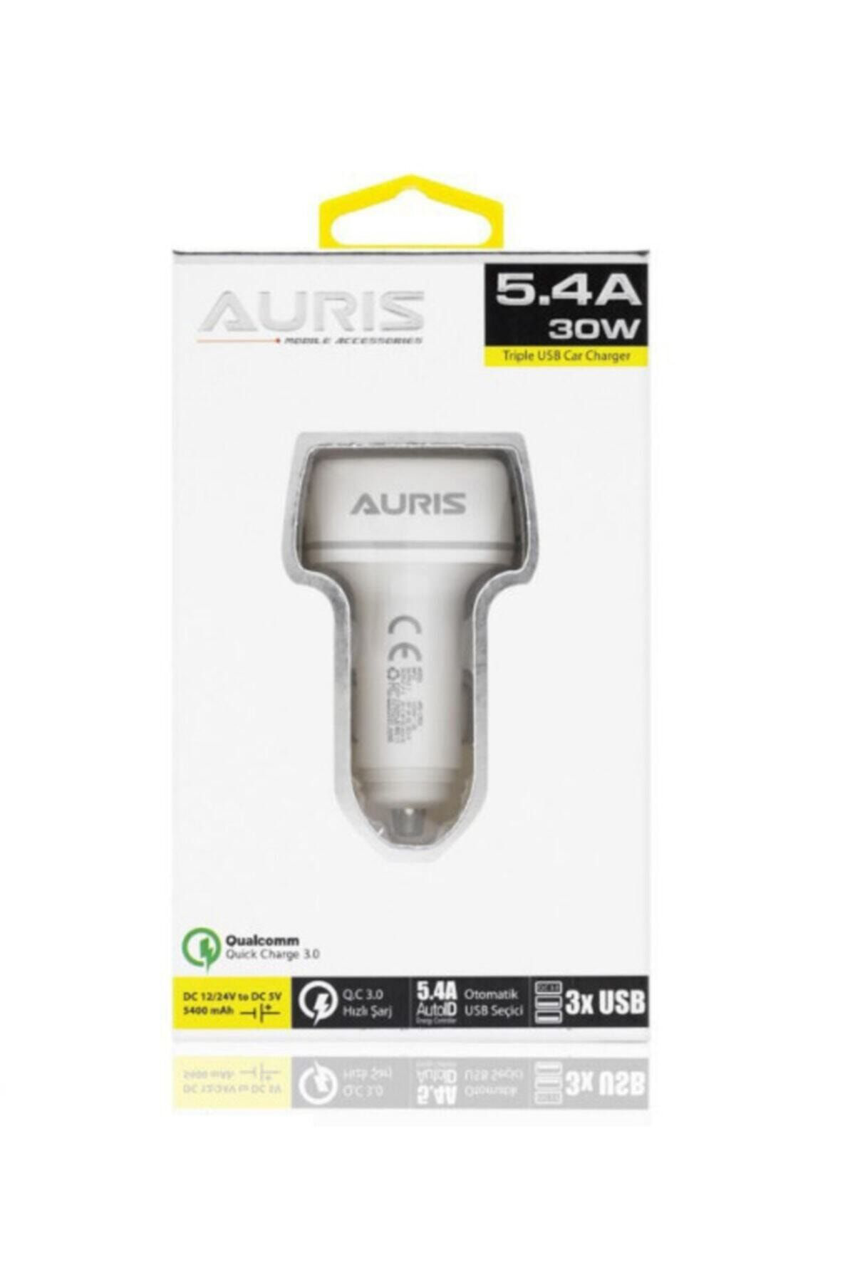 Auris Araç Şarj Cihazı Oto Çakmaklık Şarj Aleti 3 Port Usb Hızlı Şarj 5