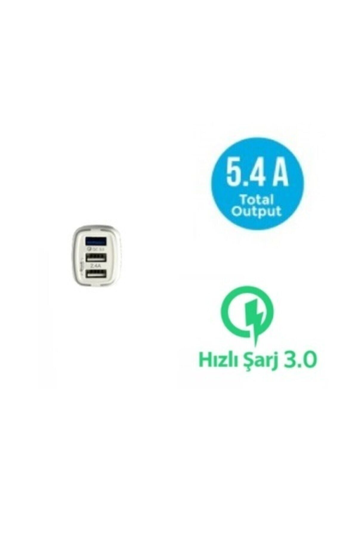 Auris Araç Şarj Cihazı Oto Çakmaklık Şarj Aleti 3 Port Usb Hızlı Şarj 5